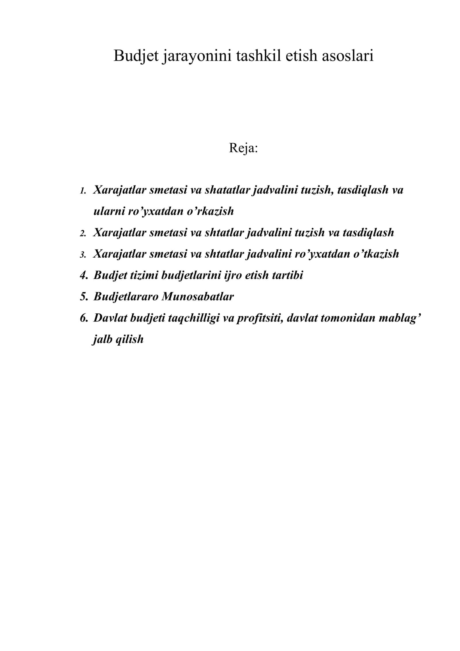 Budjet jarayonini tashkil etish asoslari 1
