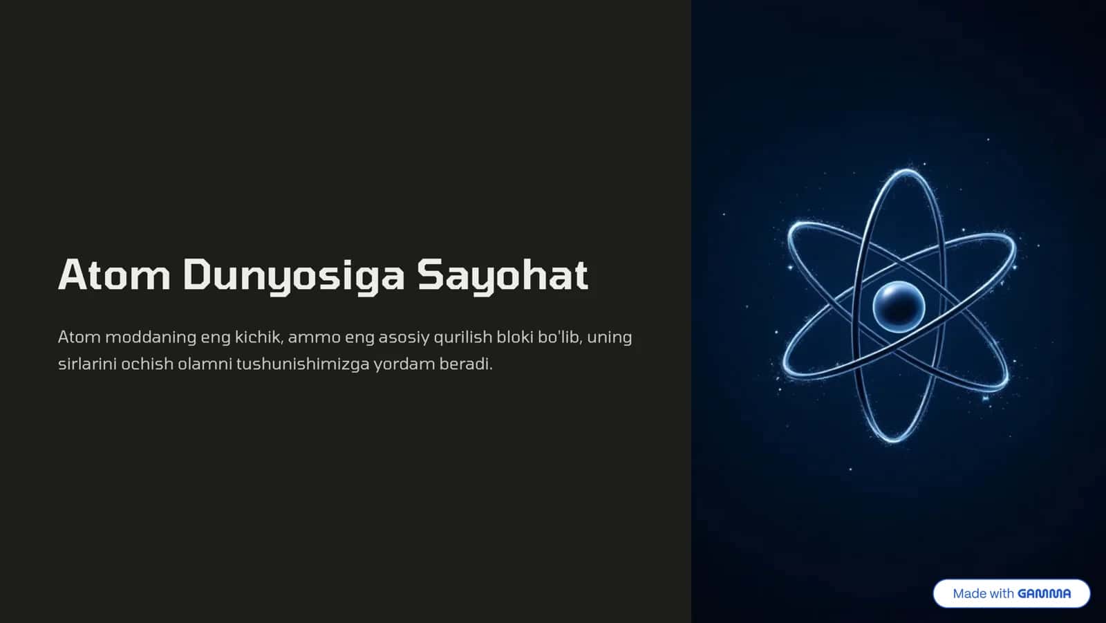 Atom Dunyosiga Sayohat 1