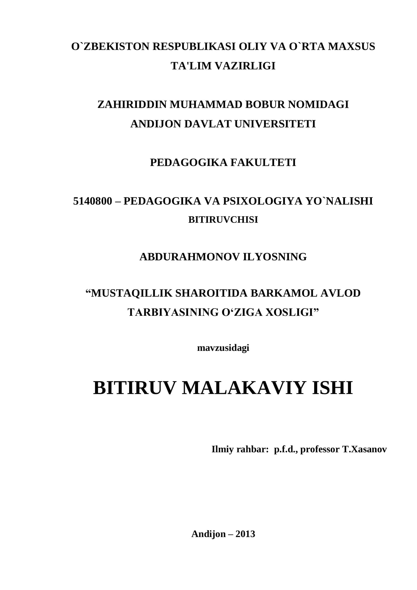 MUSTAQILLIK SHAROITIDA BARKAMOL AVLOD TARBIYASINING O‘ZIGA XOSLIGI 1