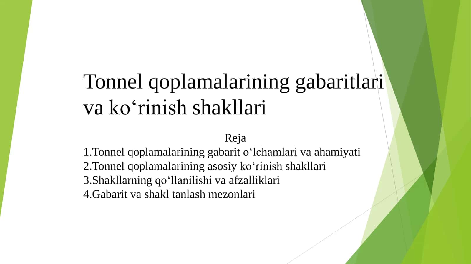 Tonnel qoplamalarining gabaritlari va ko‘rinish shakllari 1