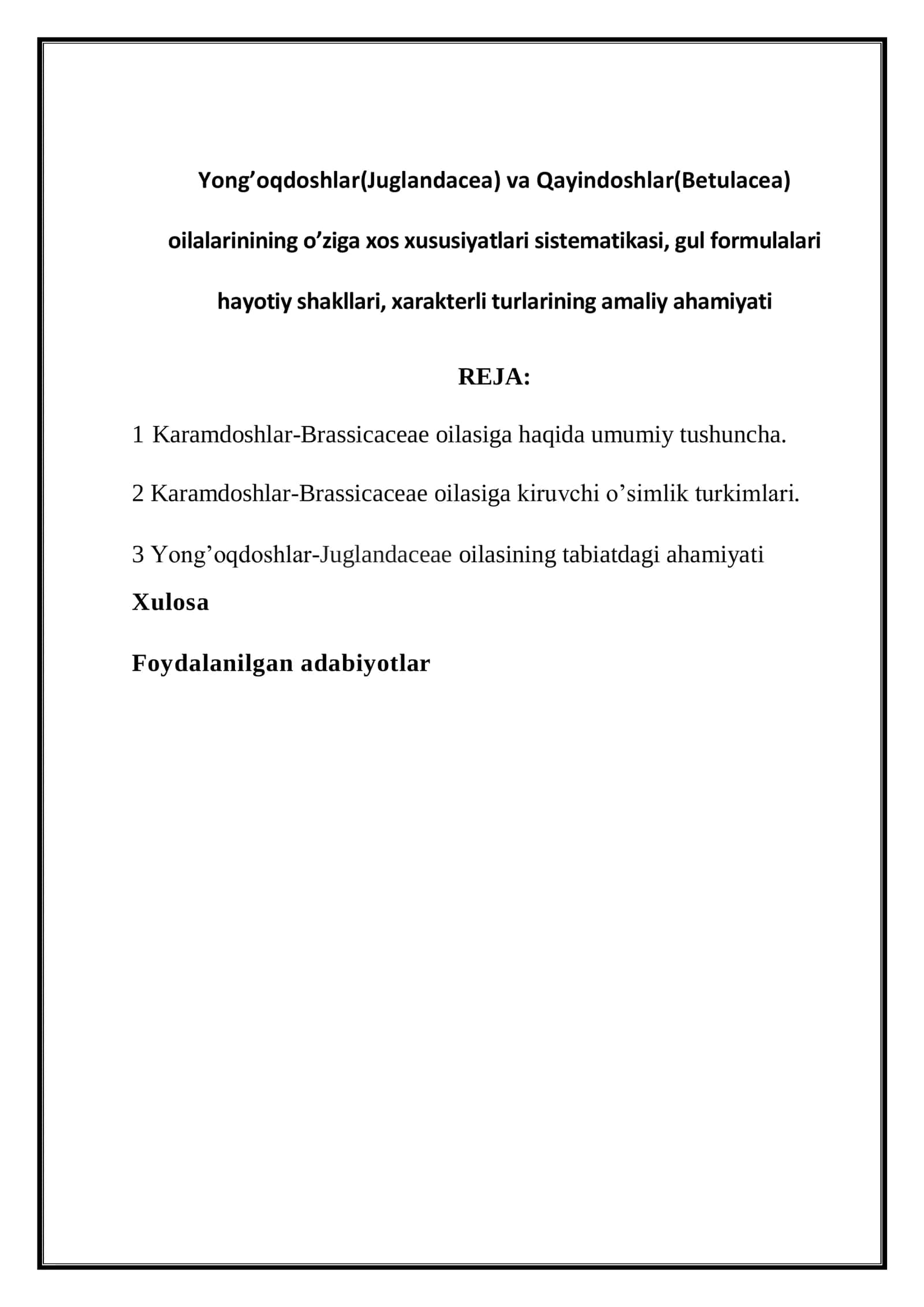 Yong'oqdoshlar(Juglandacea) va Qayindoshlar(Betulacea) 1