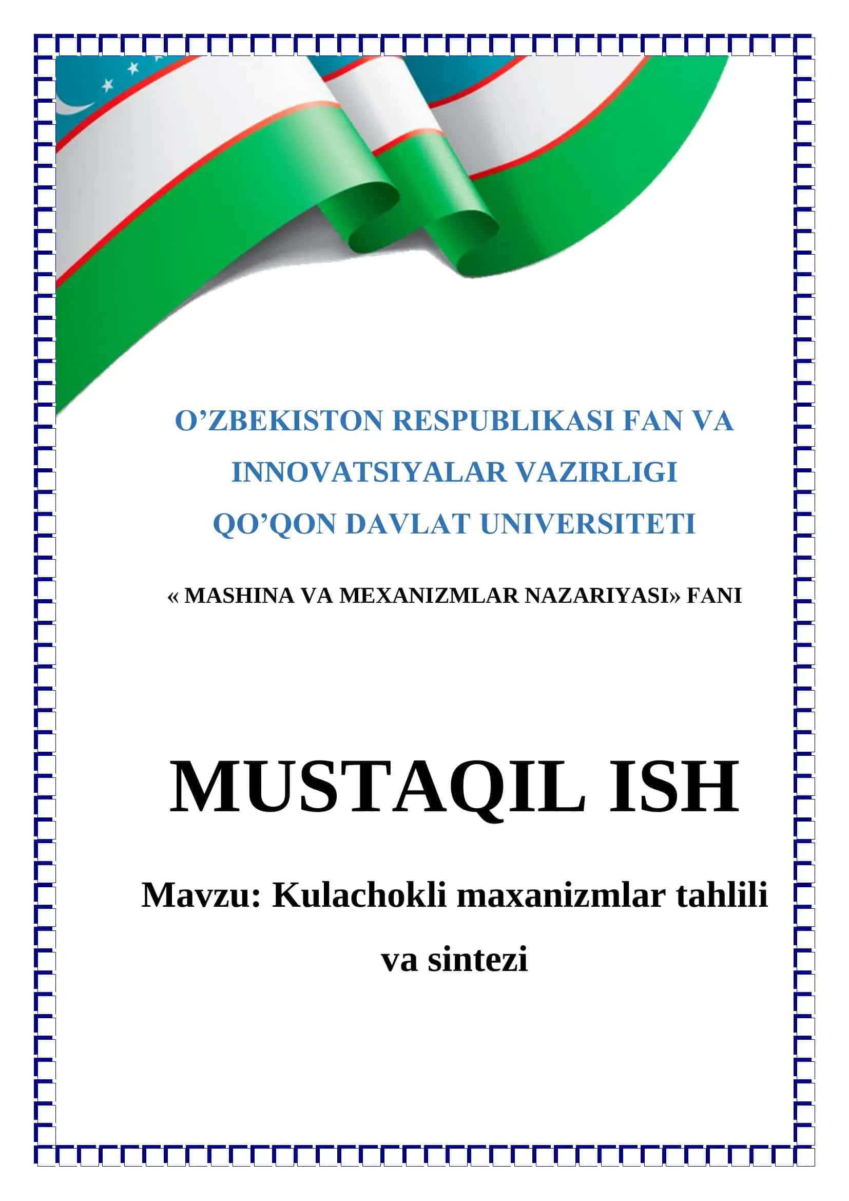 Kulachokli maxanizmlar tahlili va sintezi 1