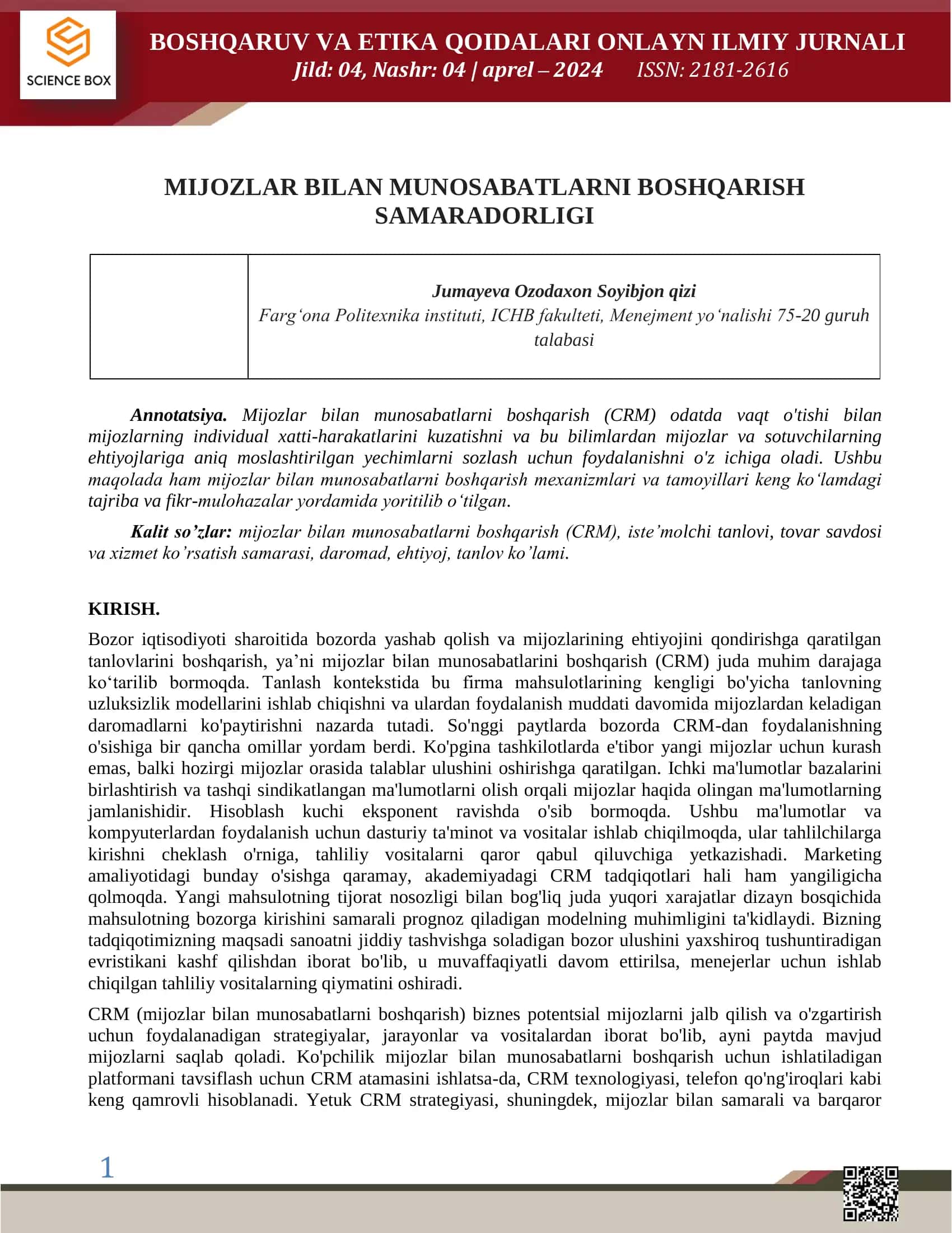MIJOZLAR BILAN MUNOSABATLARNI BOSHQARISH 1