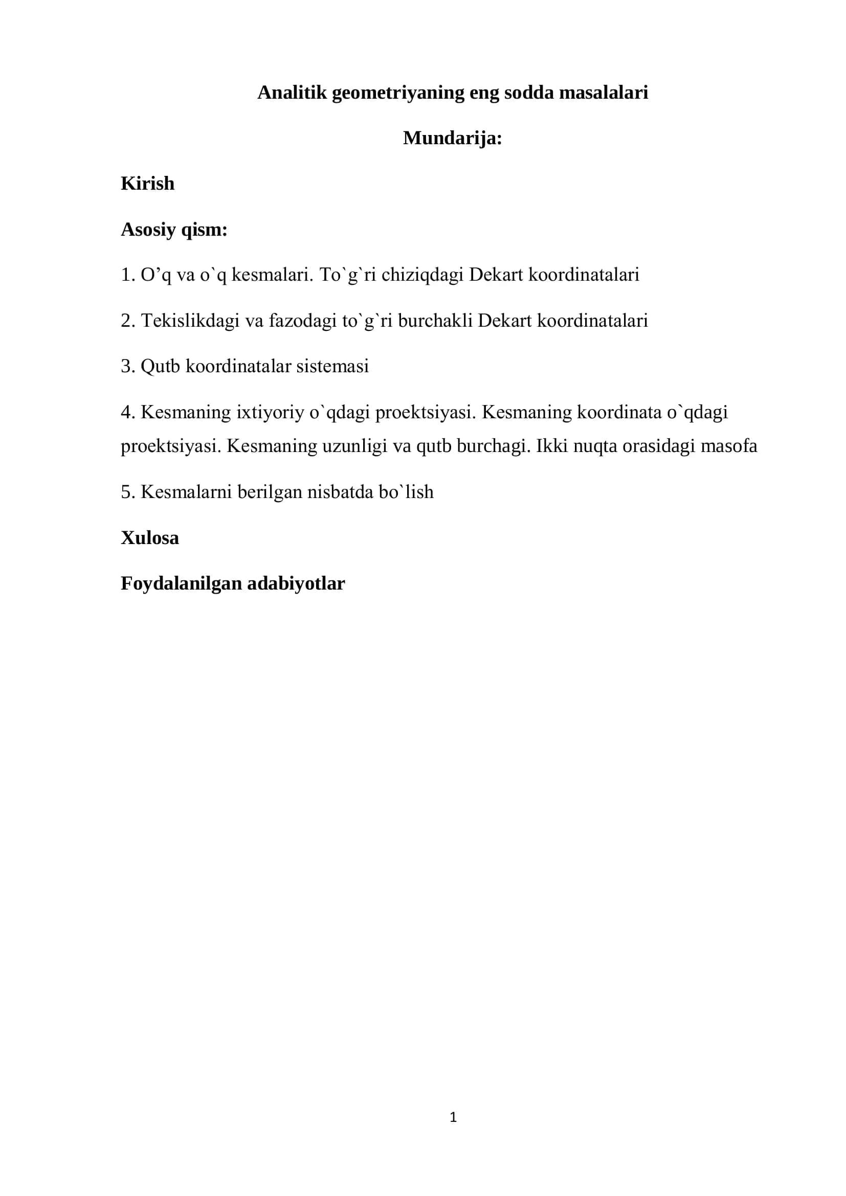 Analitik geometriyaning eng sodda masalalari 1