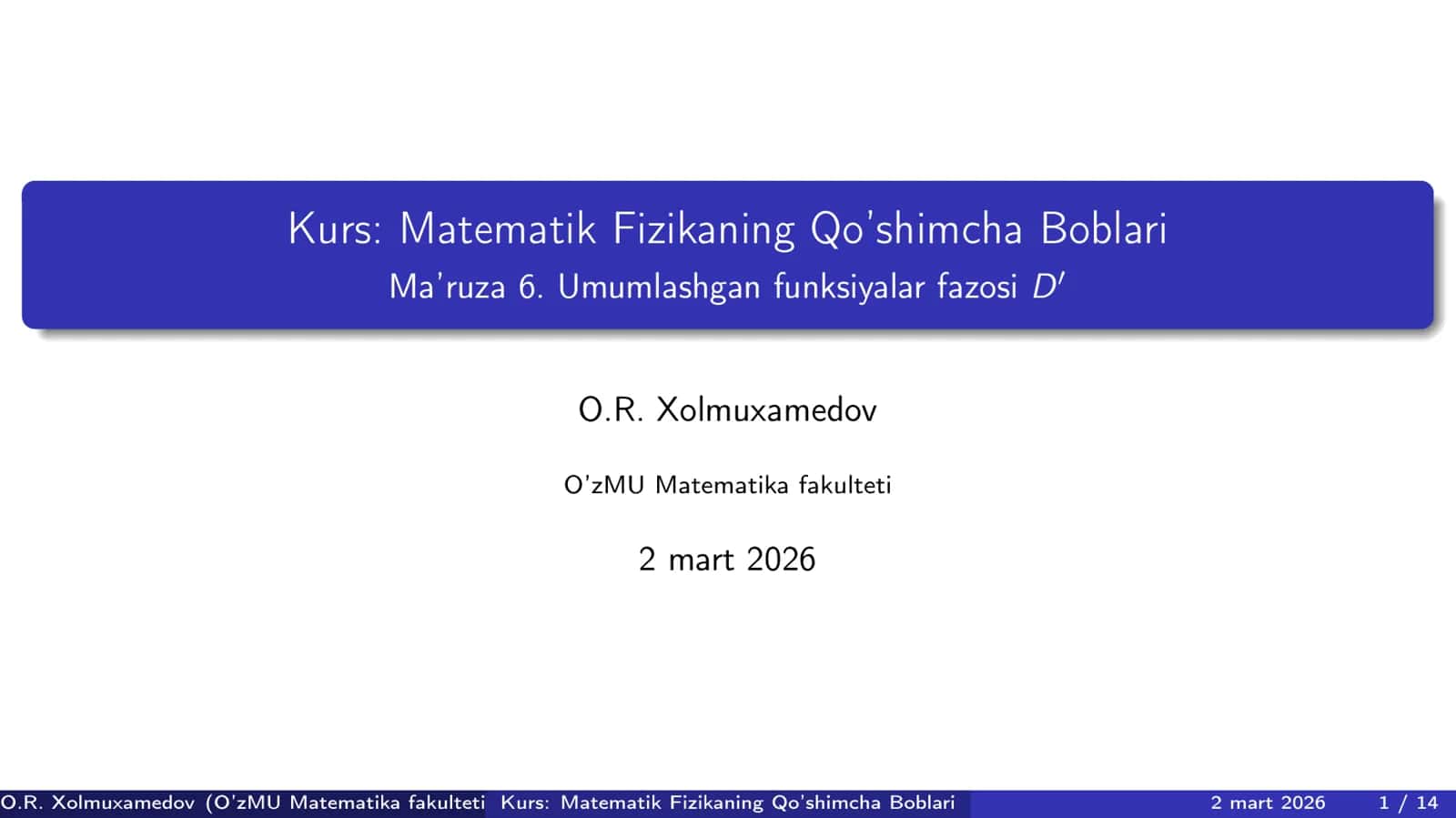 Umumlashgan funksiyalar fazosi D` 1