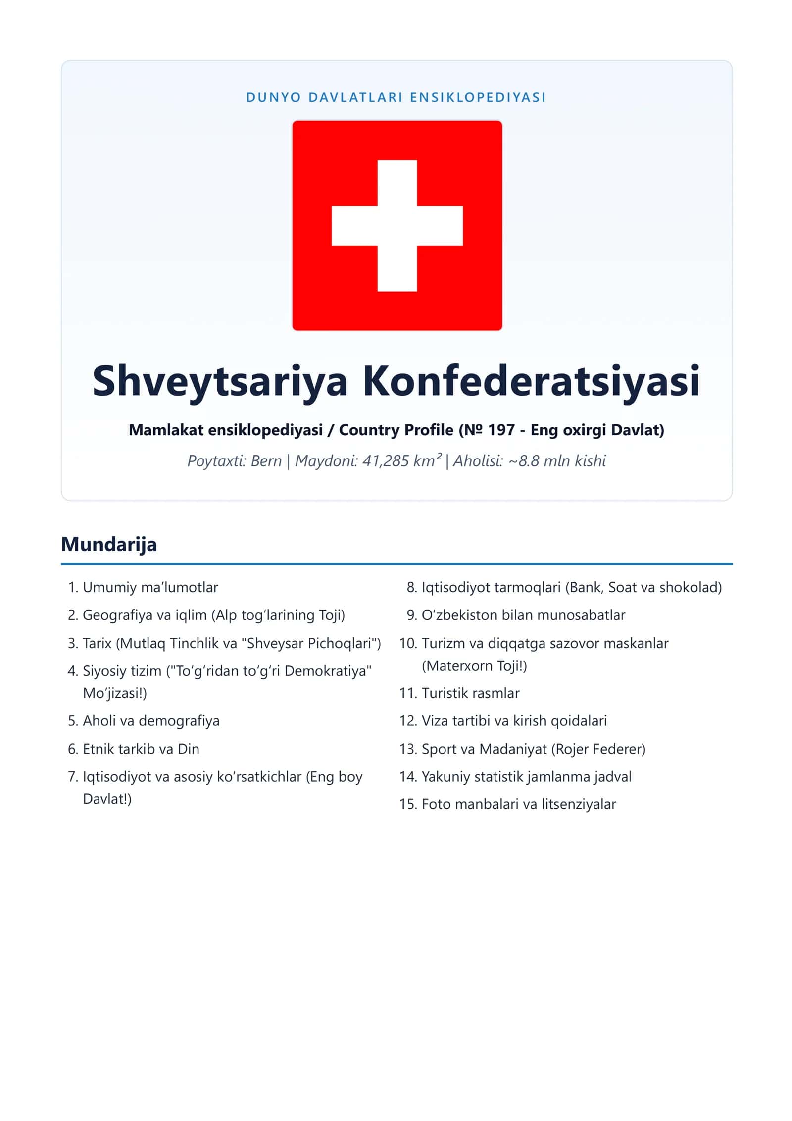 DUNYO DAVLATLARI ENSIKLOPEDIYASI Shveytsariya Konfederatsiyasi 1