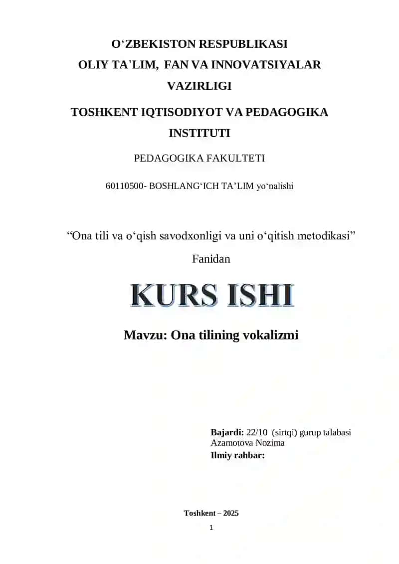 Ona tili va oʻqish savodxonligi va uni oʻqitish metodikasi