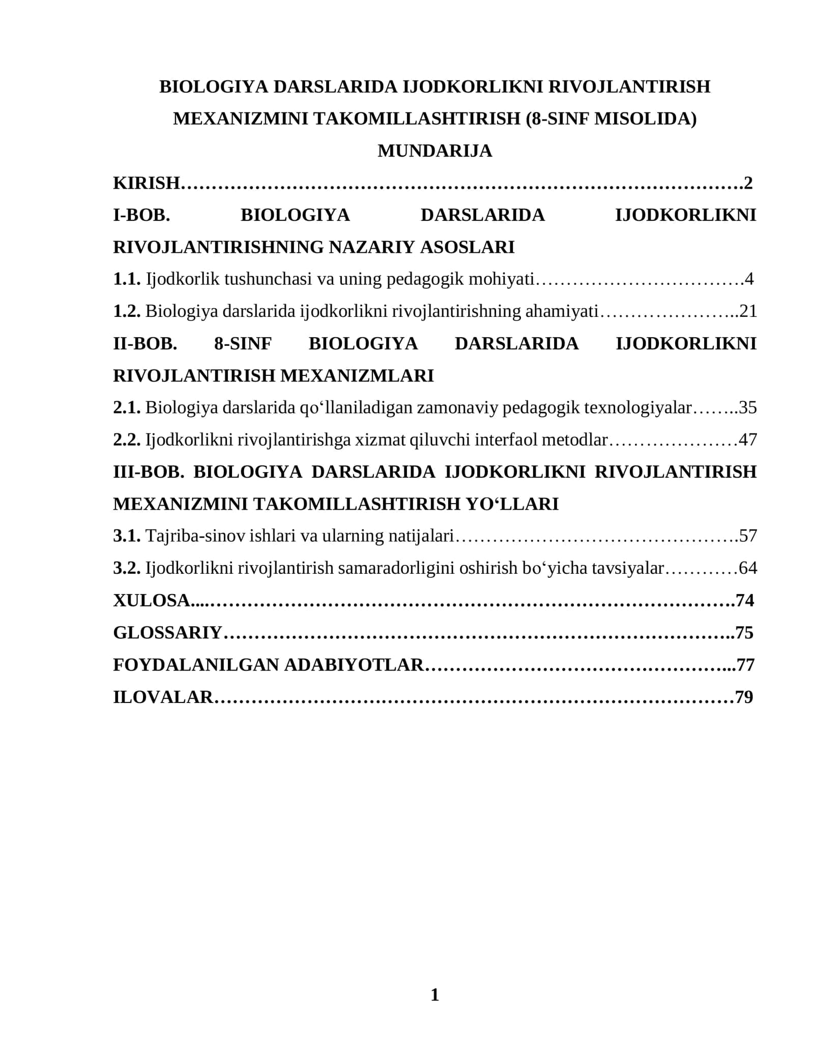 BIOLOGIYA DARSLARIDA IJODKORLIKNI RIVOJLANTIRISH MEXANIZMINI TAKOMILLASHTIRISH (8-SINF MISOLIDA) 1