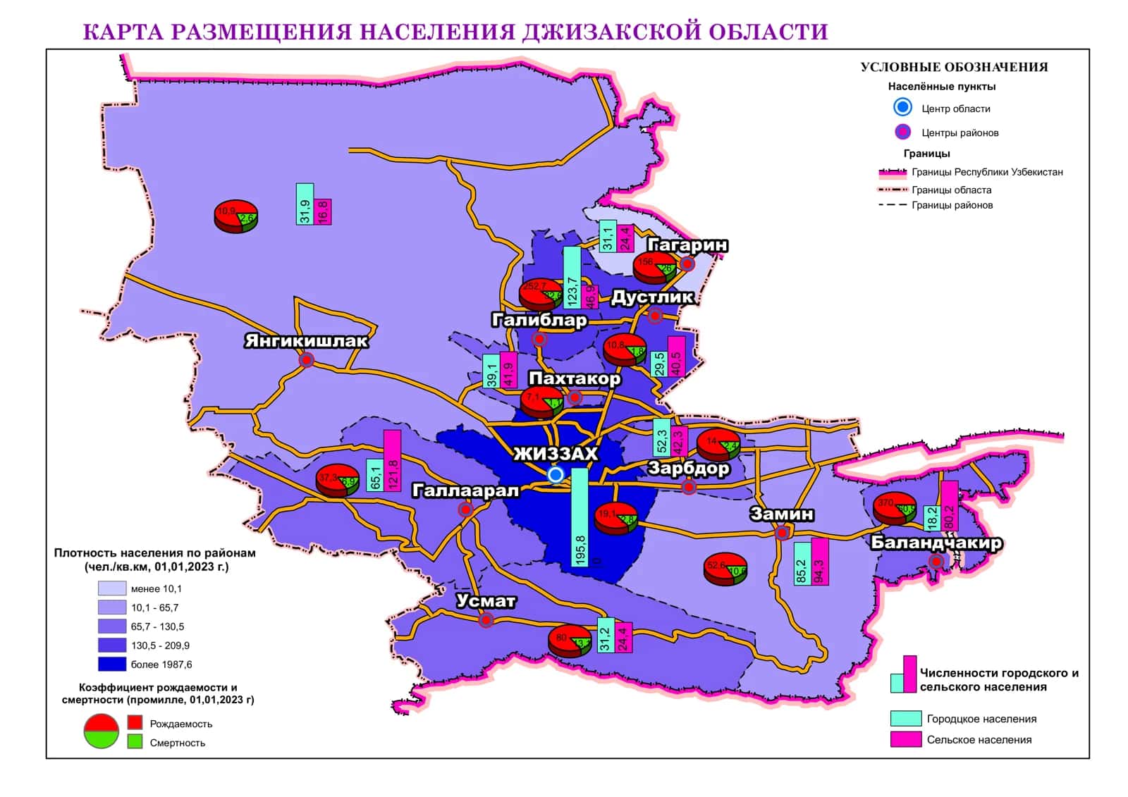 КАРТА РАЗМЕЩ ЕНИЯ НАСЕЛЕНИЯ ДЖИЗАКСКОЙ ОБЛАСТИ 1