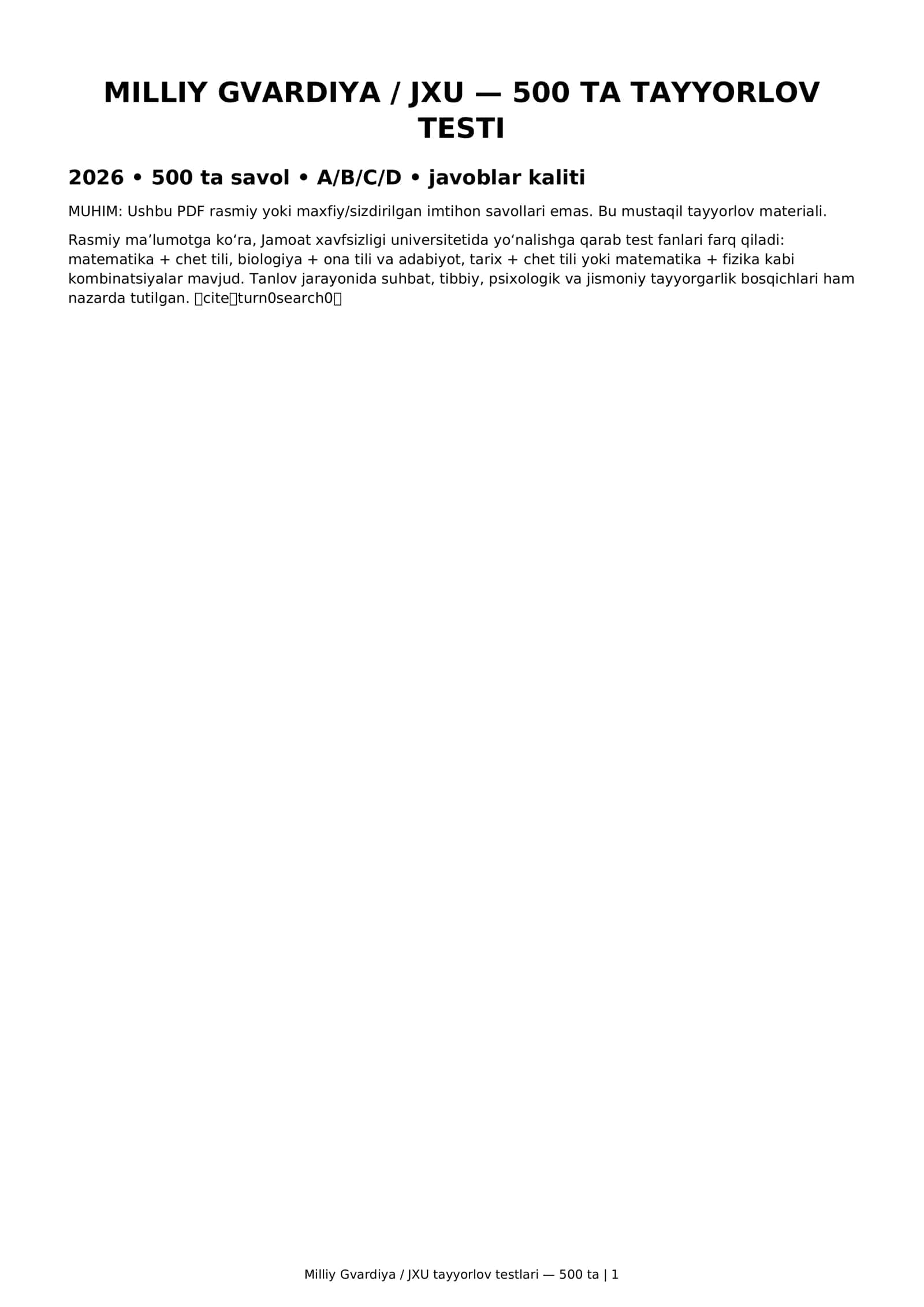 Milliy Gvardiya / JXU tayyorlov testlari 1