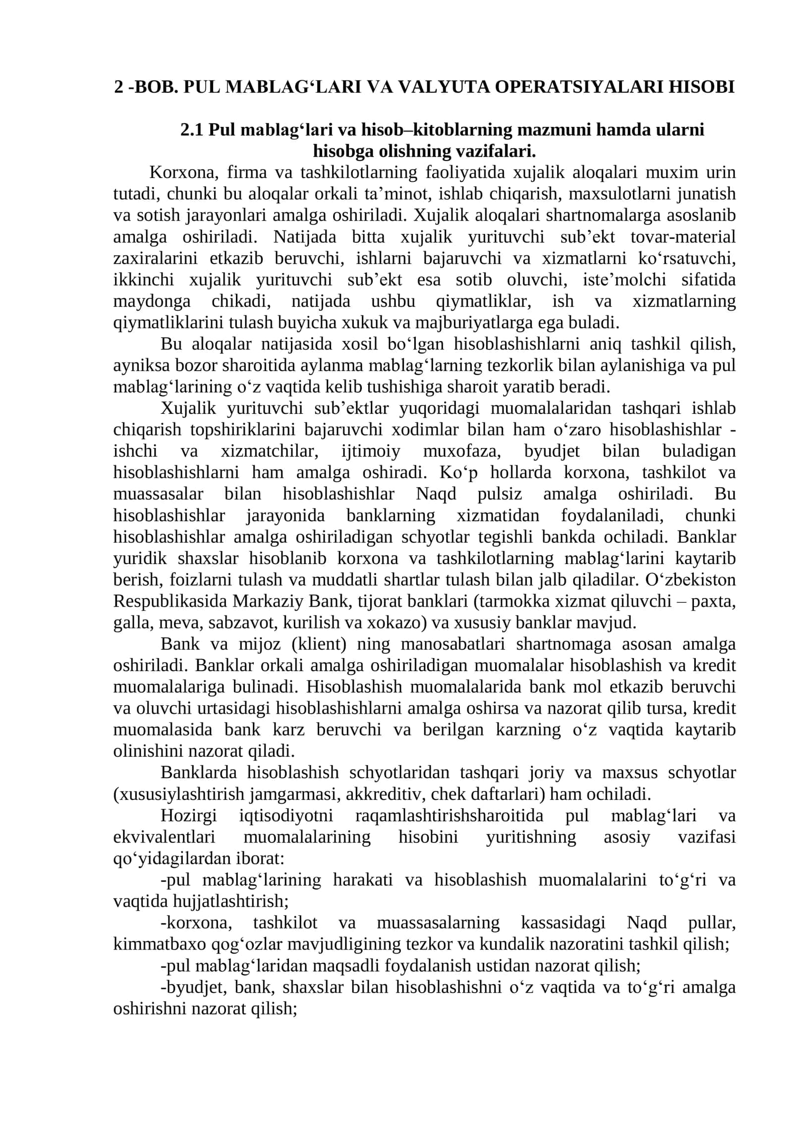 Pul Mablag'lari va Valyuta Operatsiyalari Hisobi 1