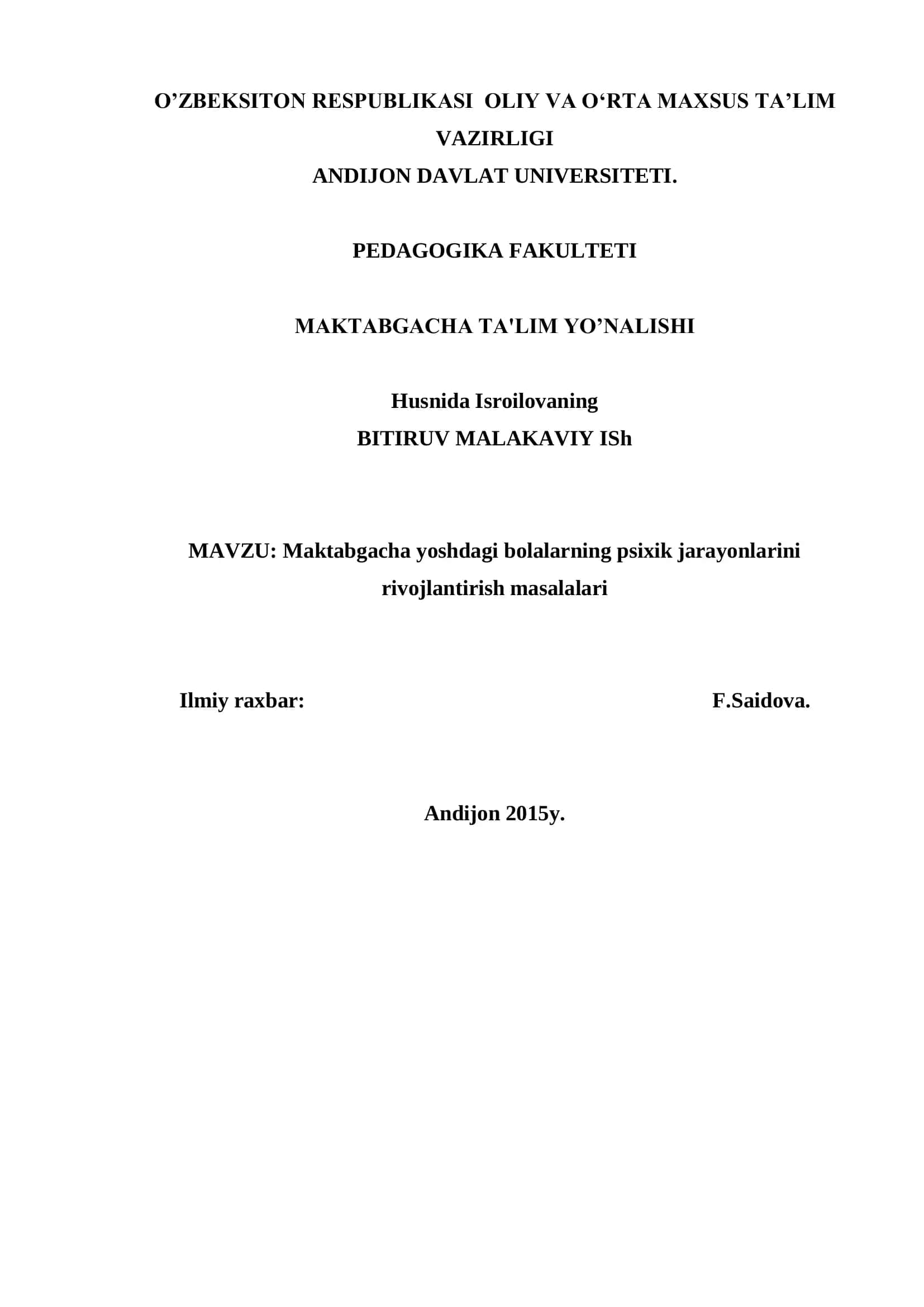 Maktabgacha yoshdagi bolalarning psixik jarayonlarini rivojlantirish masalalari 1