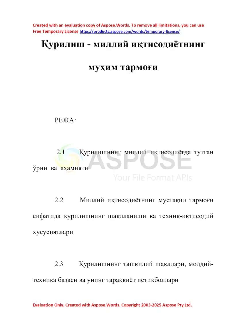 Qurilish – milliy iqtisodiyotning muhim tarmo‛gi 1