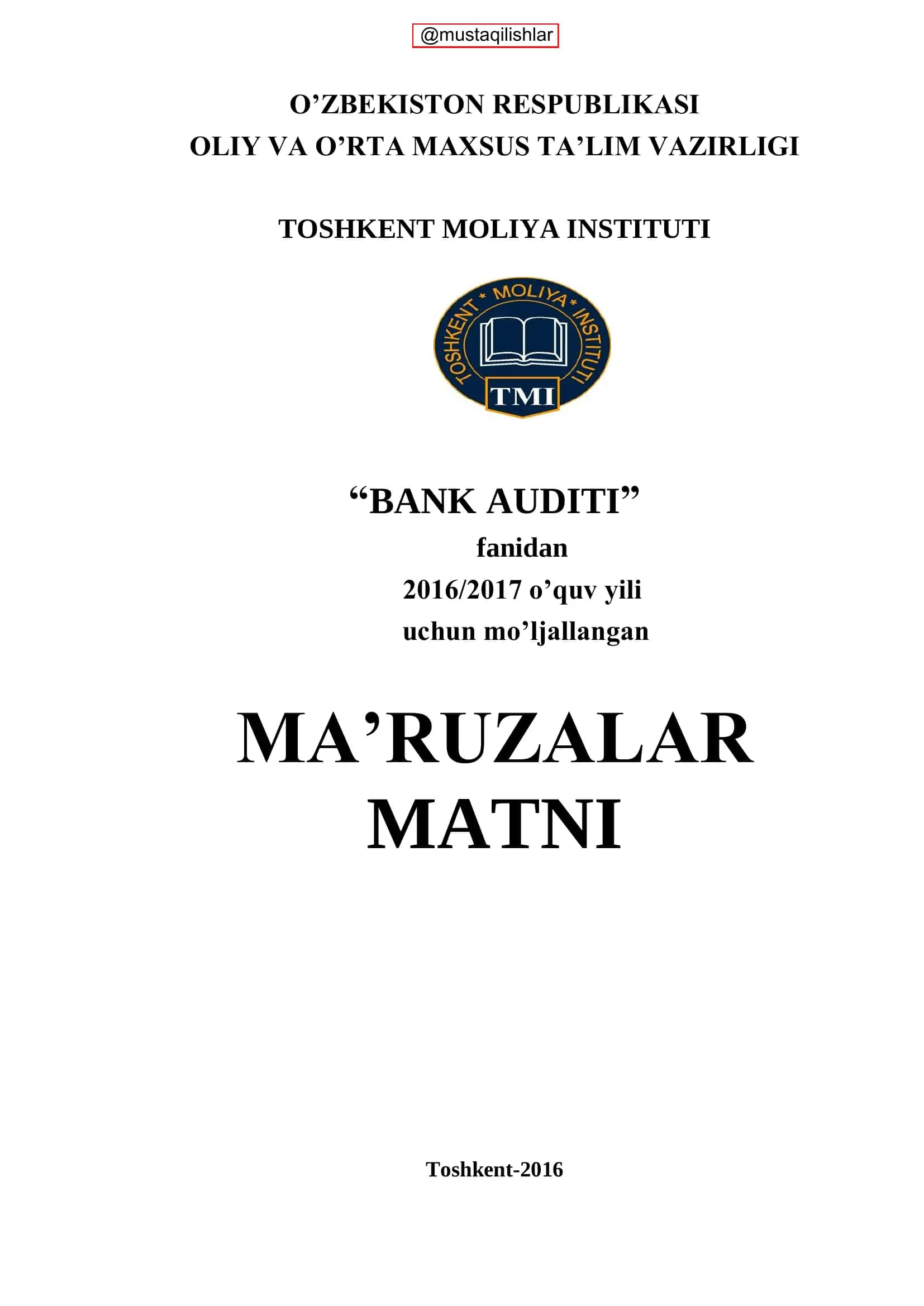 Bank auditini tashkil etishning huquqiy asoslari 1