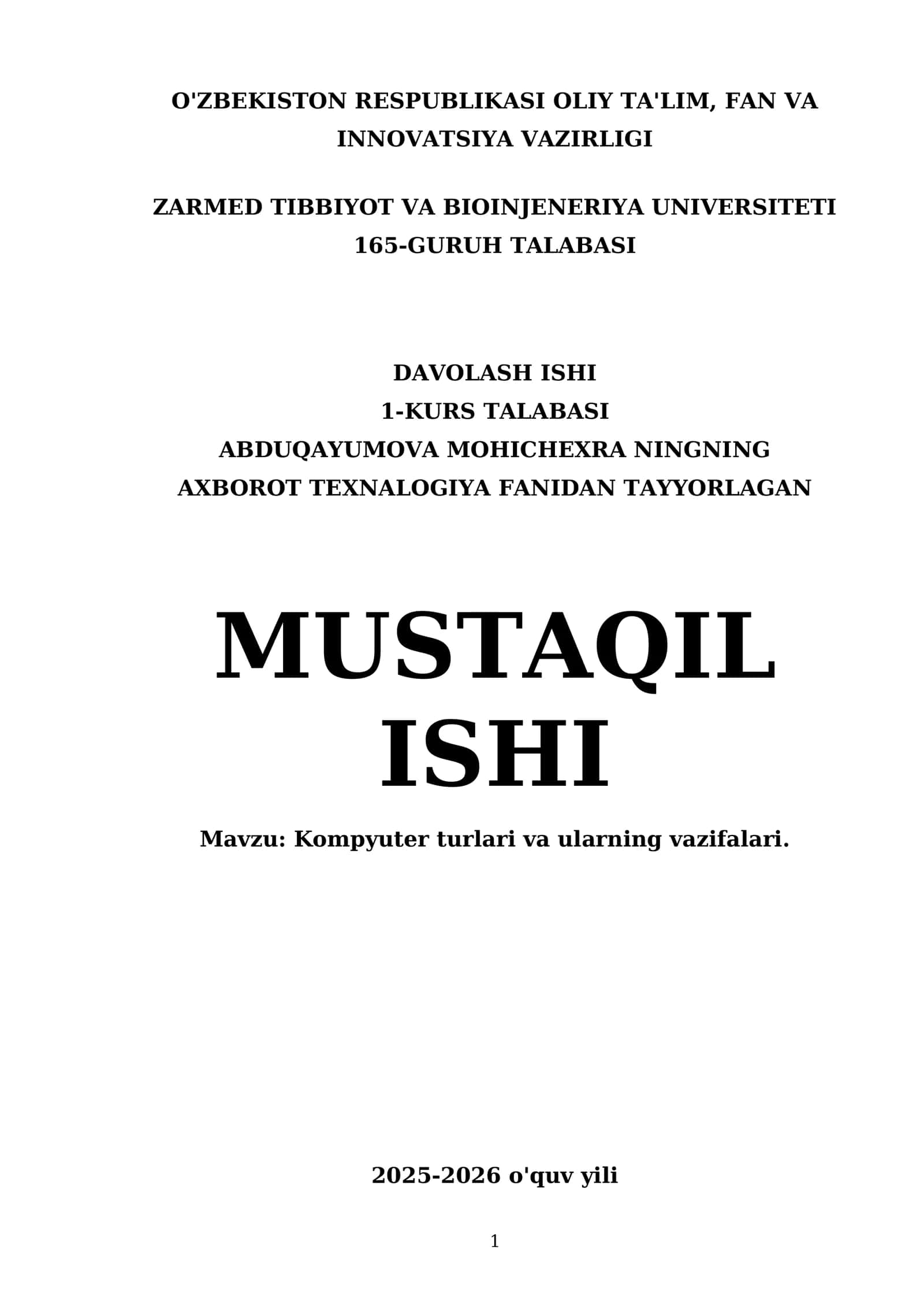 Kompyuter turlari va ularning vazifalari 1