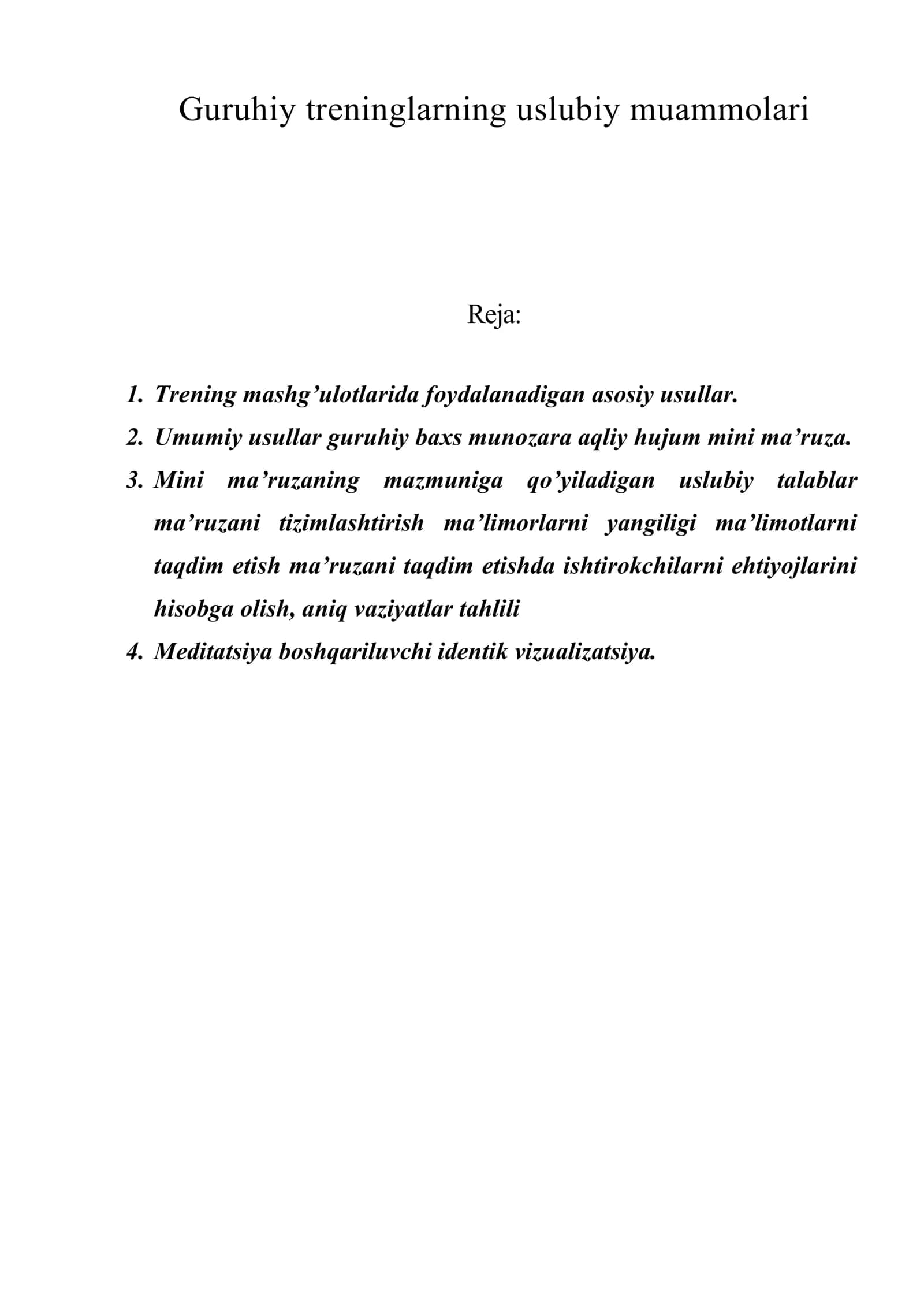 Guruhiy treninglarning uslubiy muammolari 1