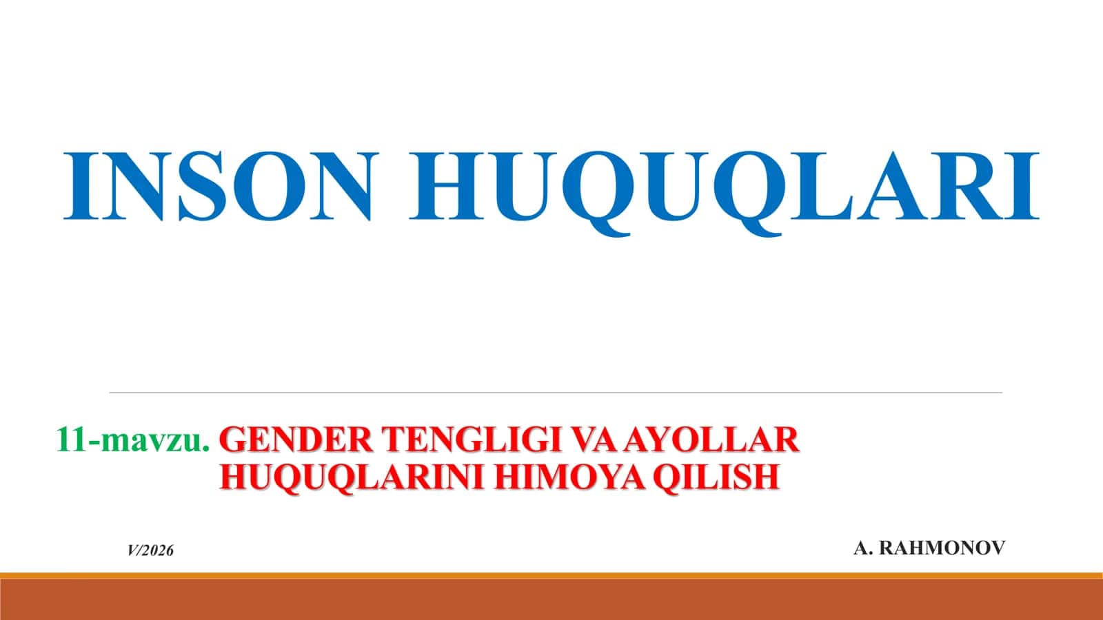 GENDER TENGLIGI VA AYOLLAR HUQUQLARINI HIMOYA QILISH 1