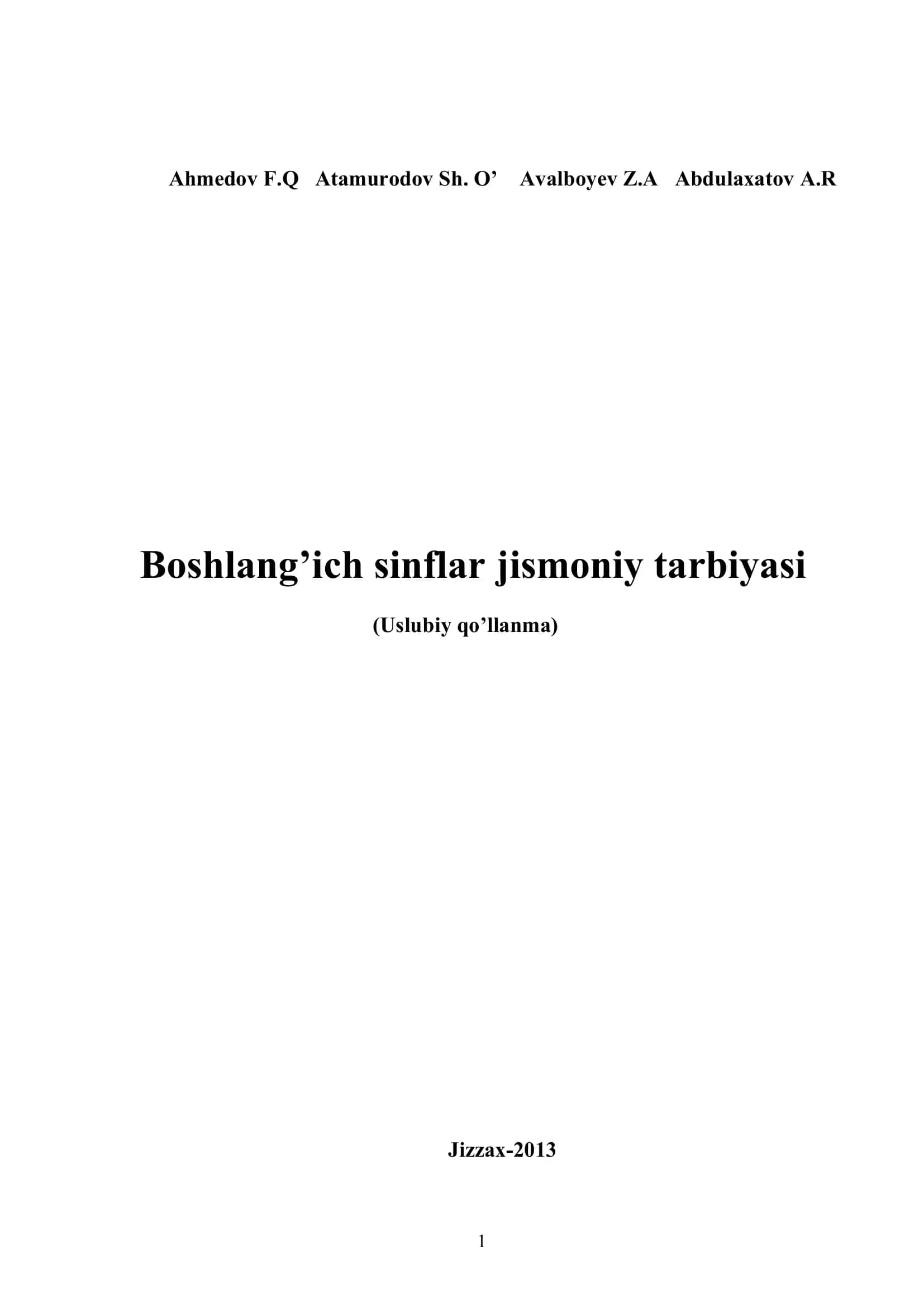 Boshlang’ich sinflar jismoniy tarbiyasi (Uslubiy qo’llanma) 1