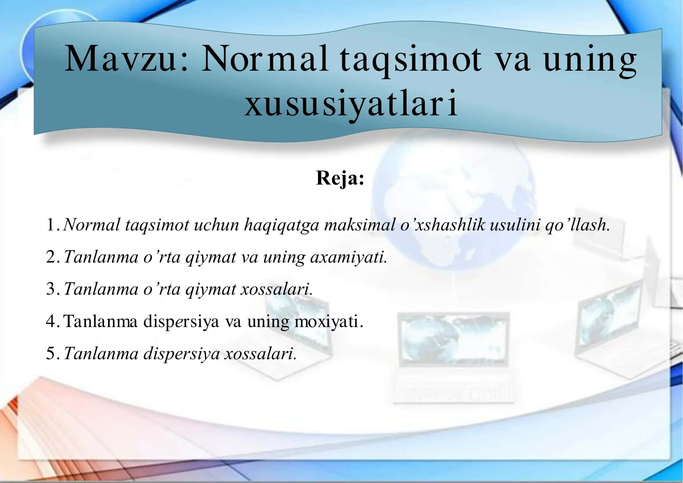 Normal taqsimot va uning xususiyatlari 1