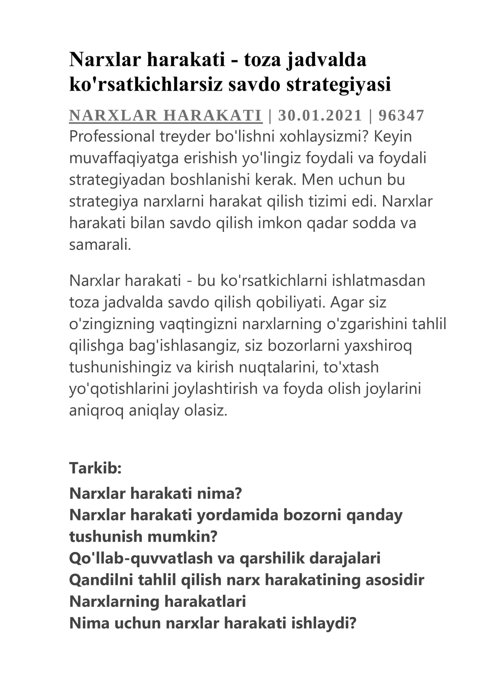 Narxlar harakati 1