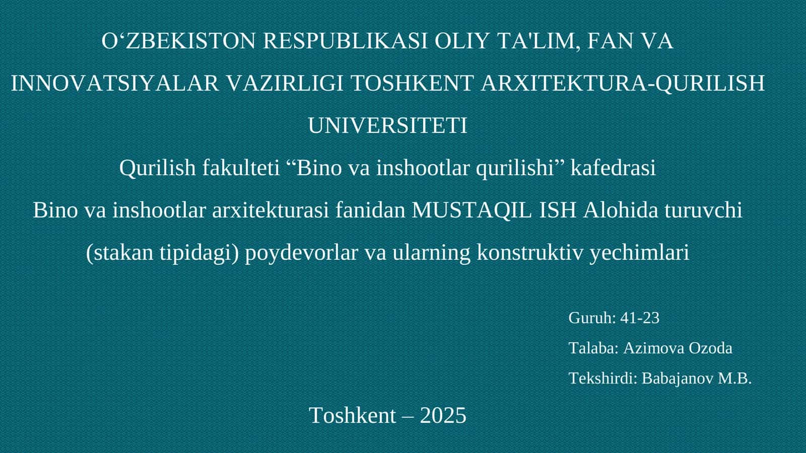 YAXLIT POYDEVORLAR VA ULARNING KONSTRUKTIV YECHIMLARI 1