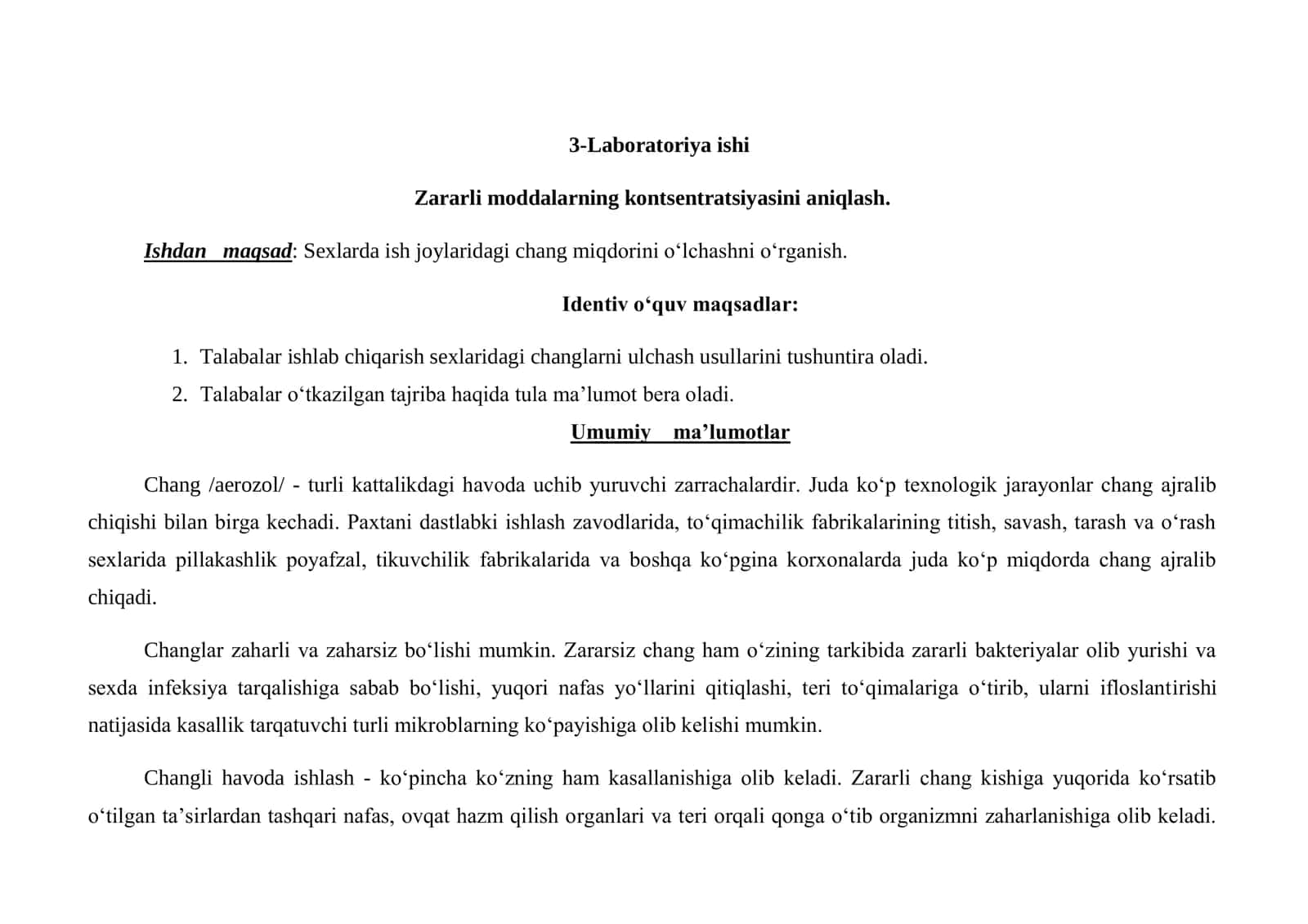 changlar va zararli moddalarning talim binolaridagi meyyori 1