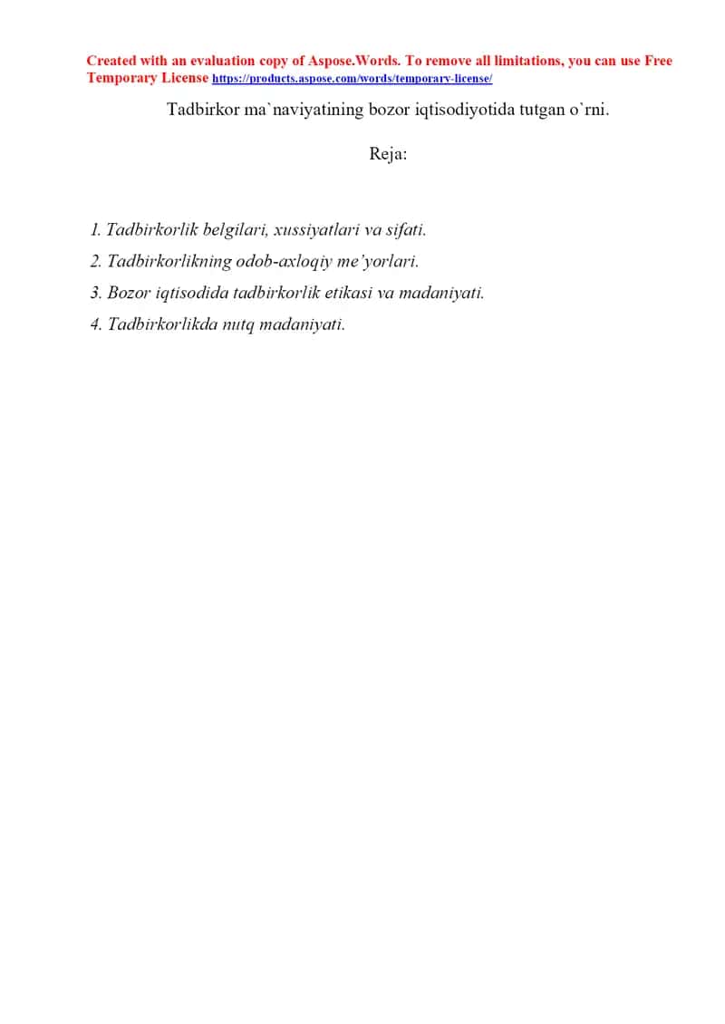 Tadbirkor ma`naviyatining bozor iqtisodiyotida tutgan o`rni 1
