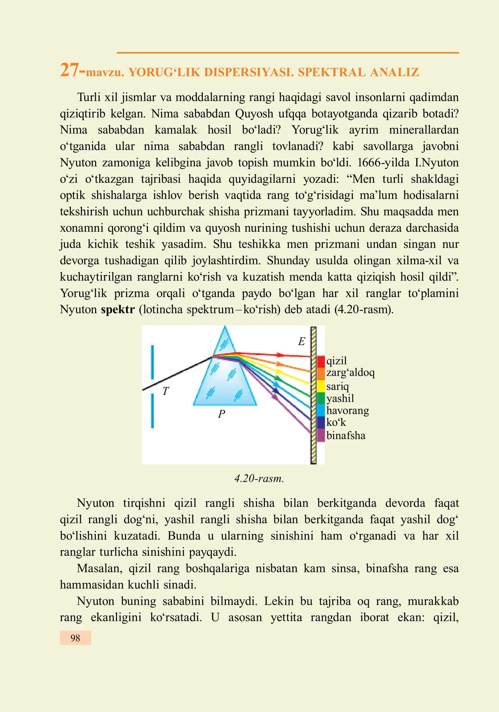 27-mavzu. Yorug‘lik dispersiyasi. Spektral analiz 1