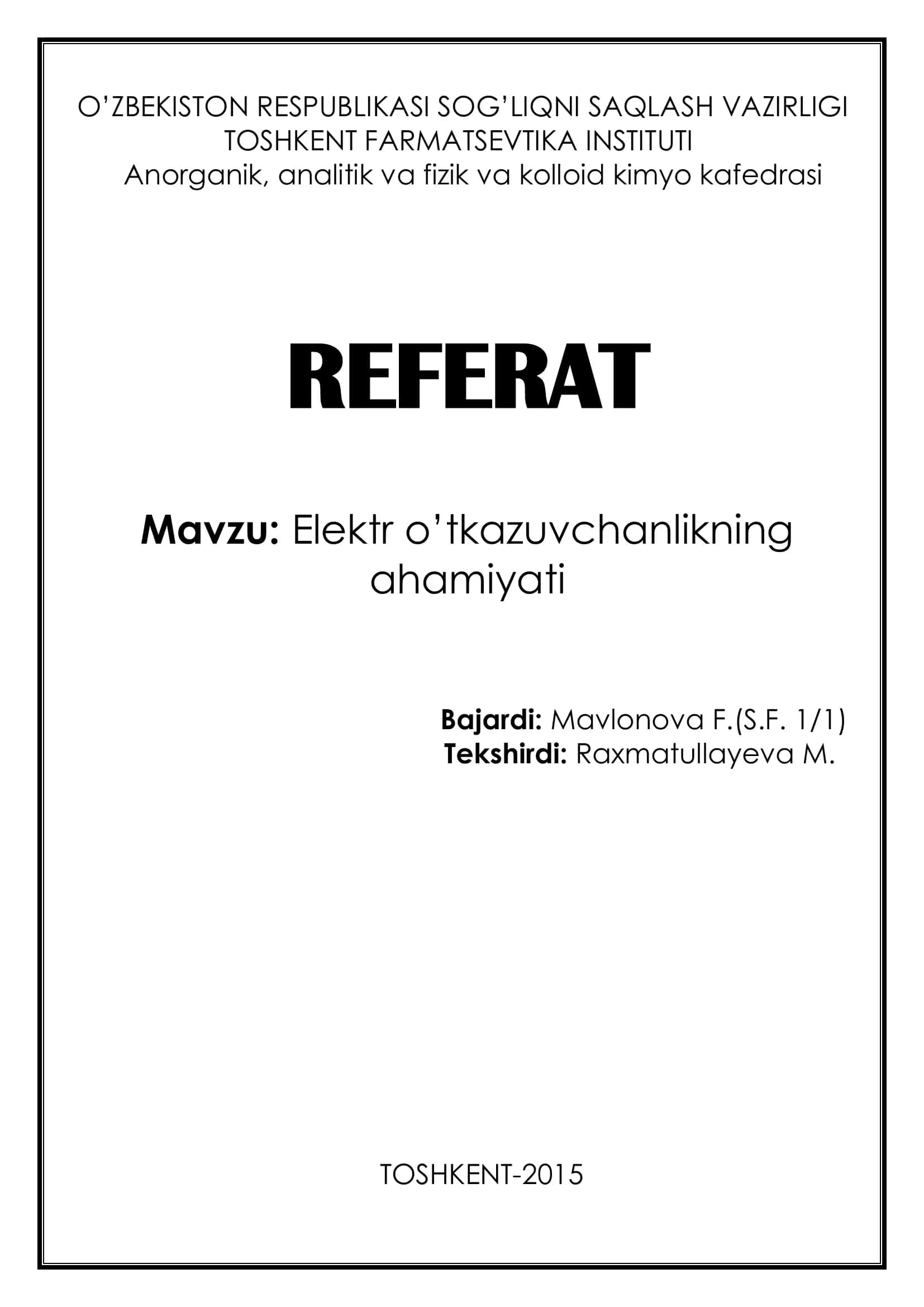 Elektr o’tkazuvchanlikning ahamiyati 1