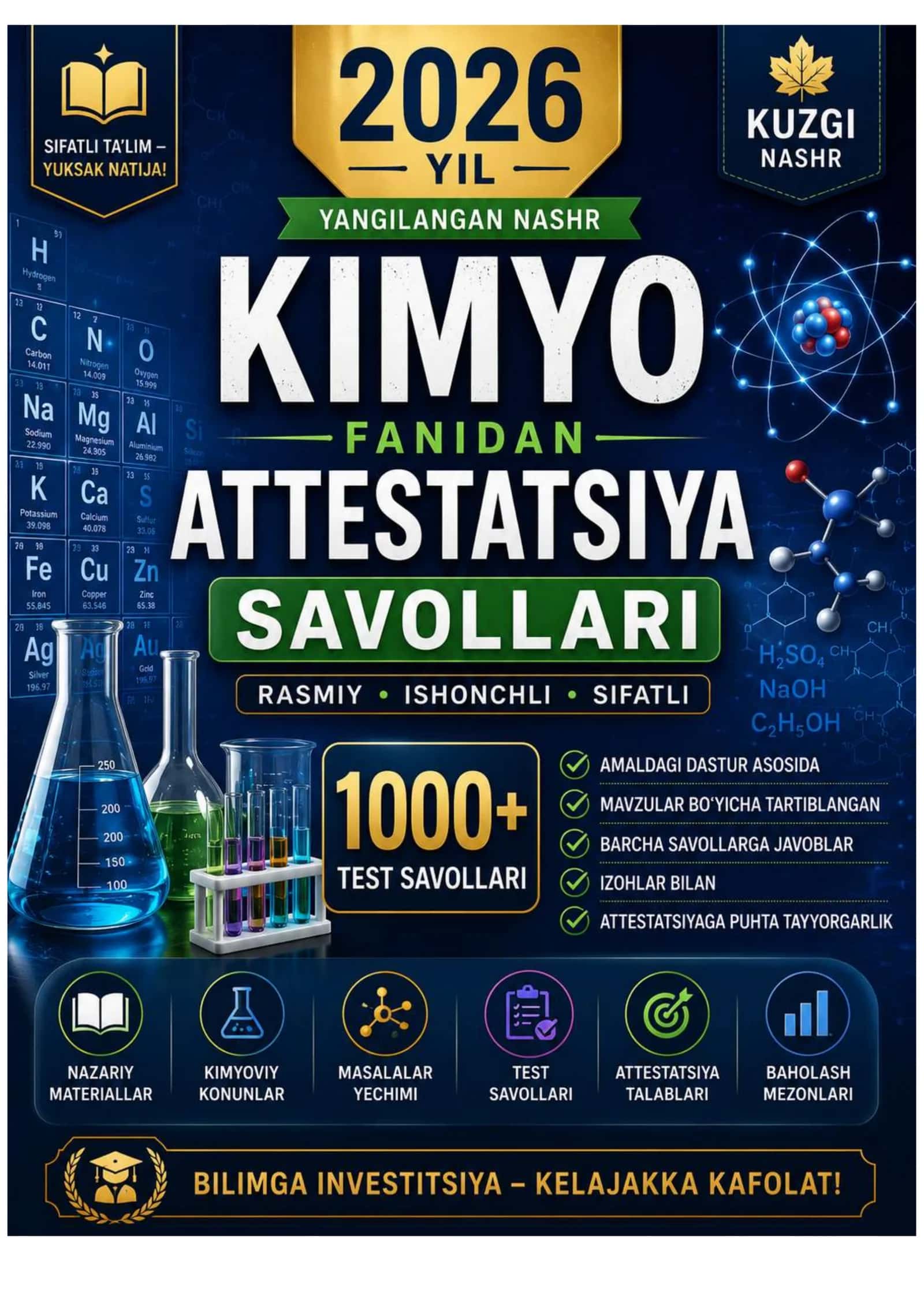 2026 YIL KIMYO FANIDAN ATTESTATSIYA SAVOLLARI JAVOBI KUZGI 1