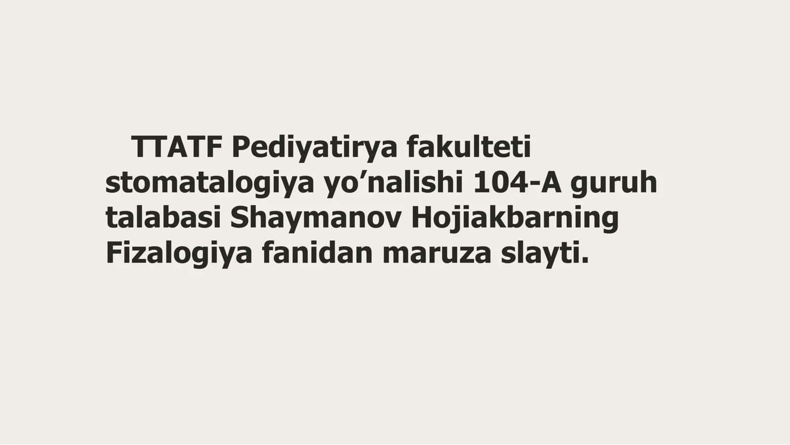 Fizalogiya fanidan maruza slayti. YurakFaoliyatini BoshqarishningO'ziga Xosligi 1