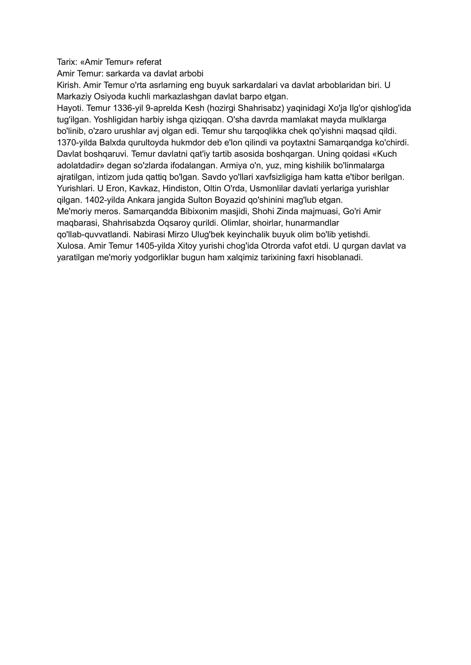 «Amir Temur» referat 1