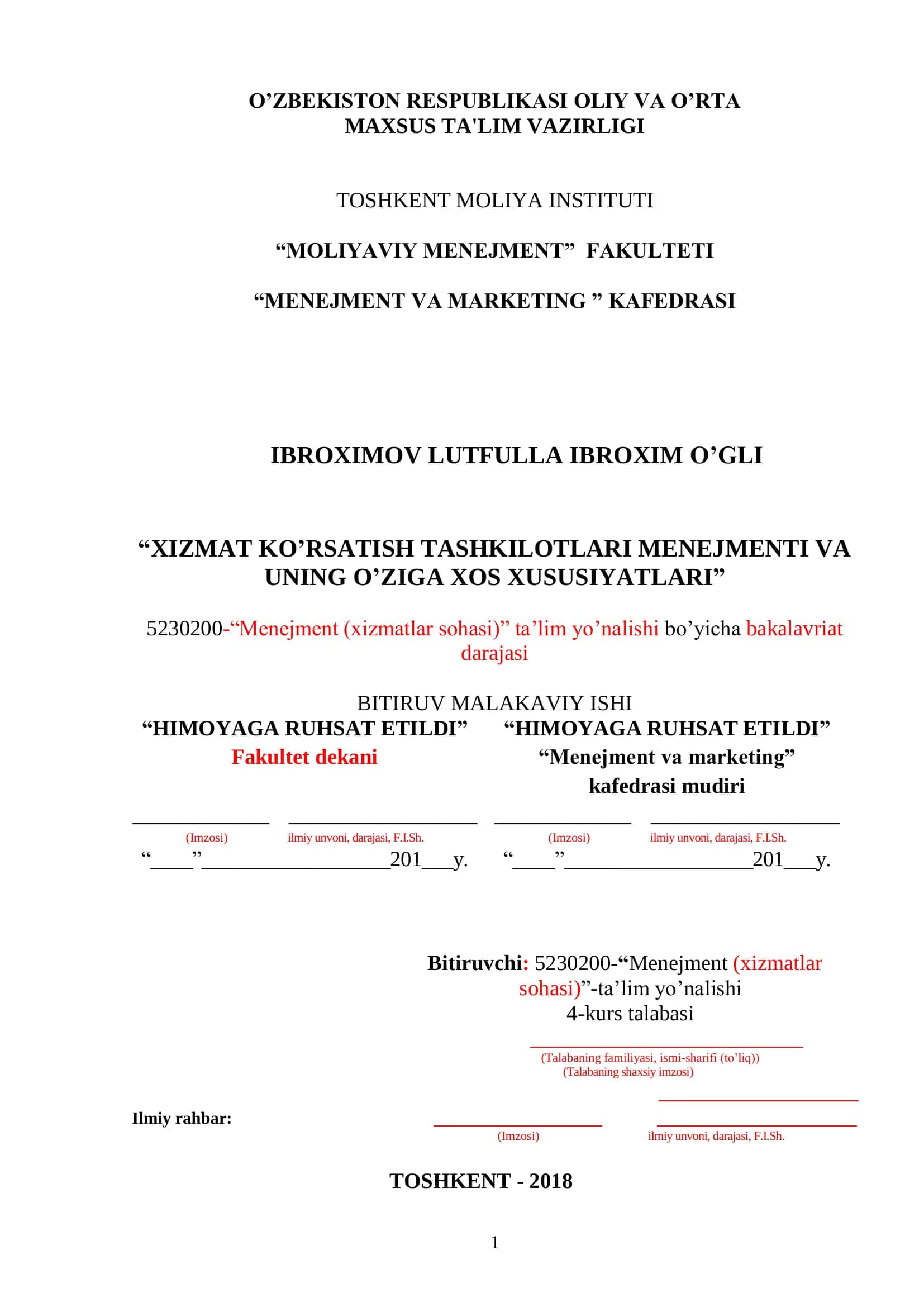 XIZMAT KO‟RSATISH TASHKILOTLARI MENEJMENTI VA UNING O‟ZIGA XOS XUSUSIYATLAR 1