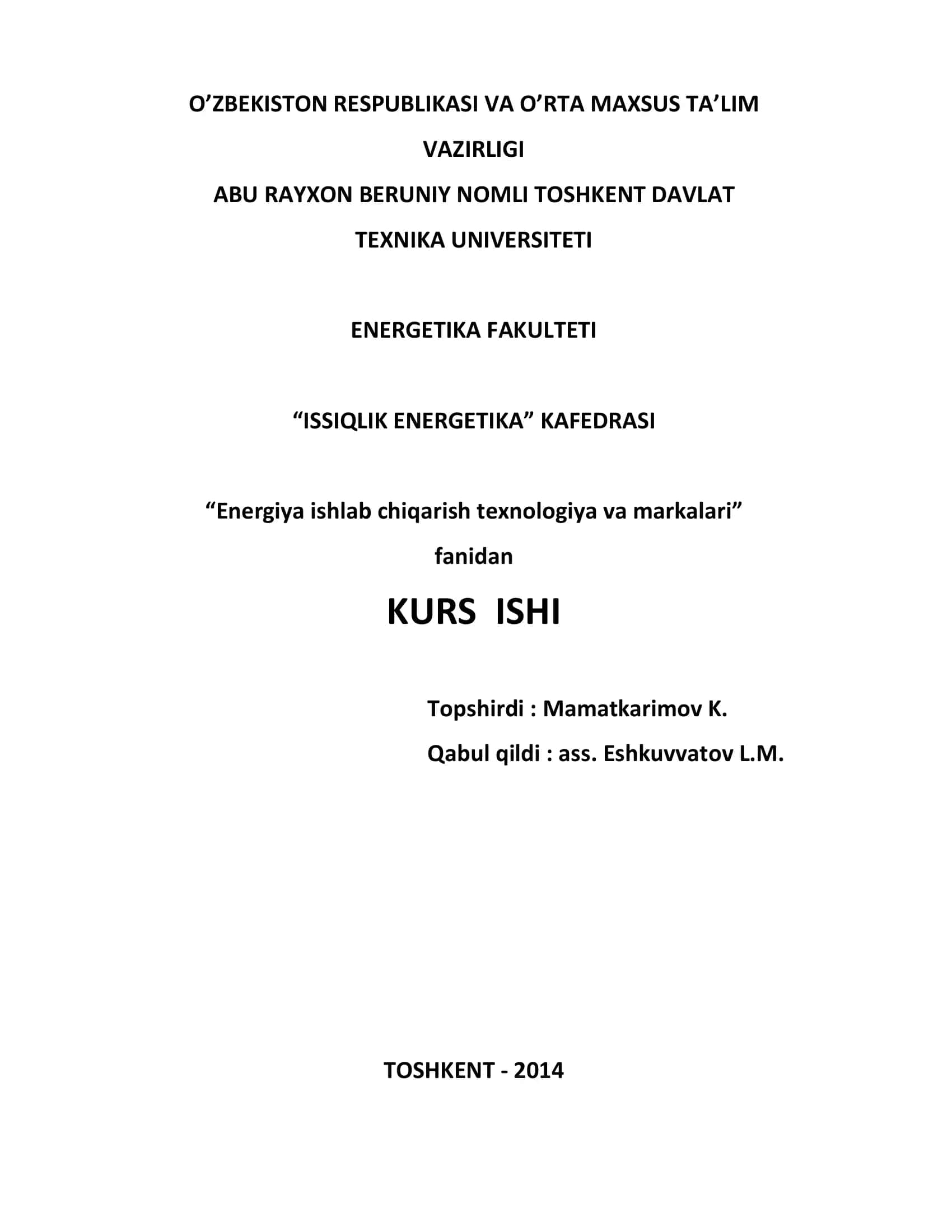 Energiya ishlab chiqarish texnologiya va markalari 1
