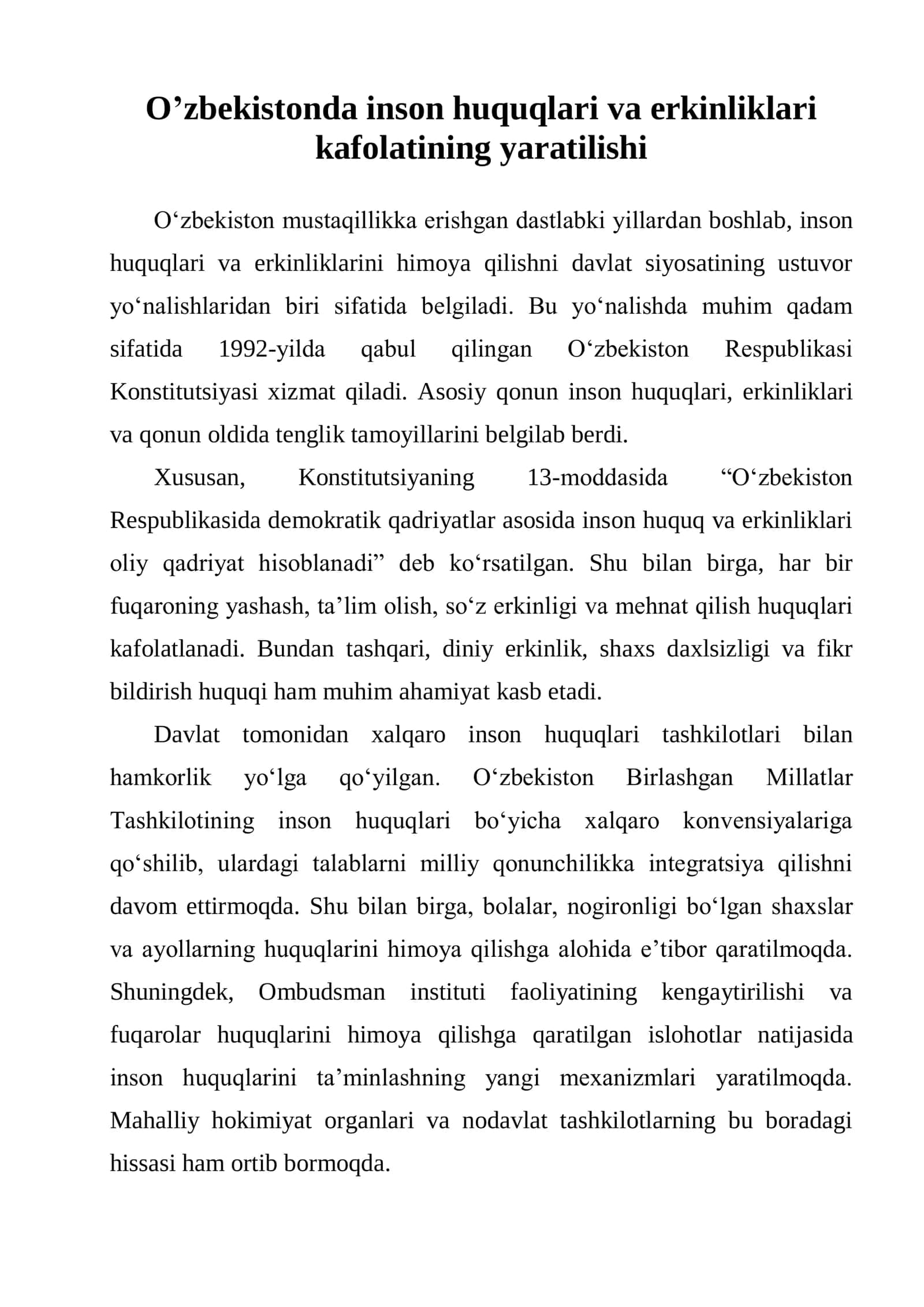Inson huquqlari va erkinliklari 1