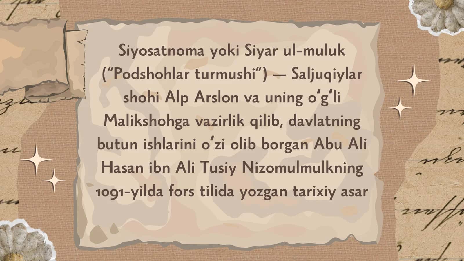 Nizomulmulkning Siyosatnoma asari 1