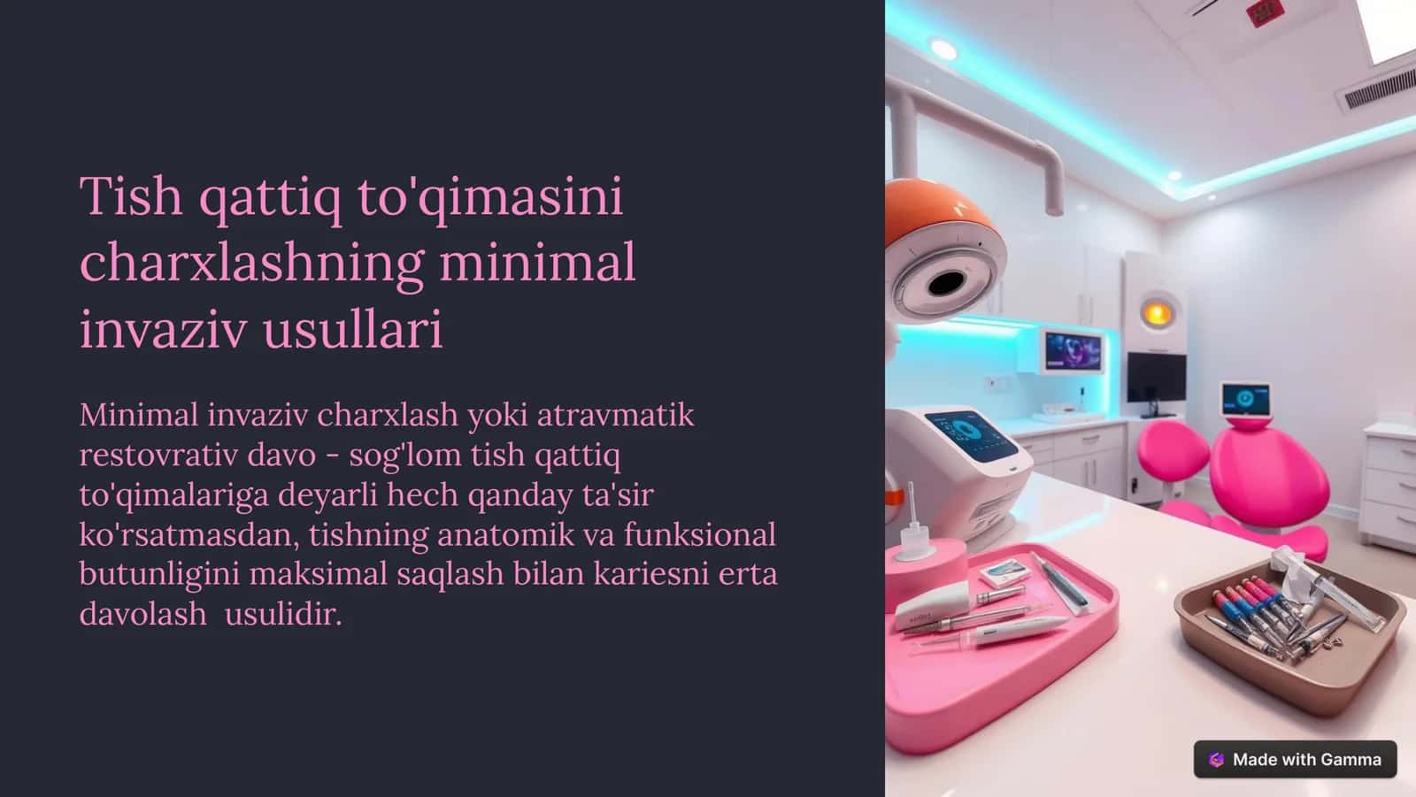 "Tish qattiq to'qimasini charxlashning minimal invaziv usullari" prezintatsiya 1