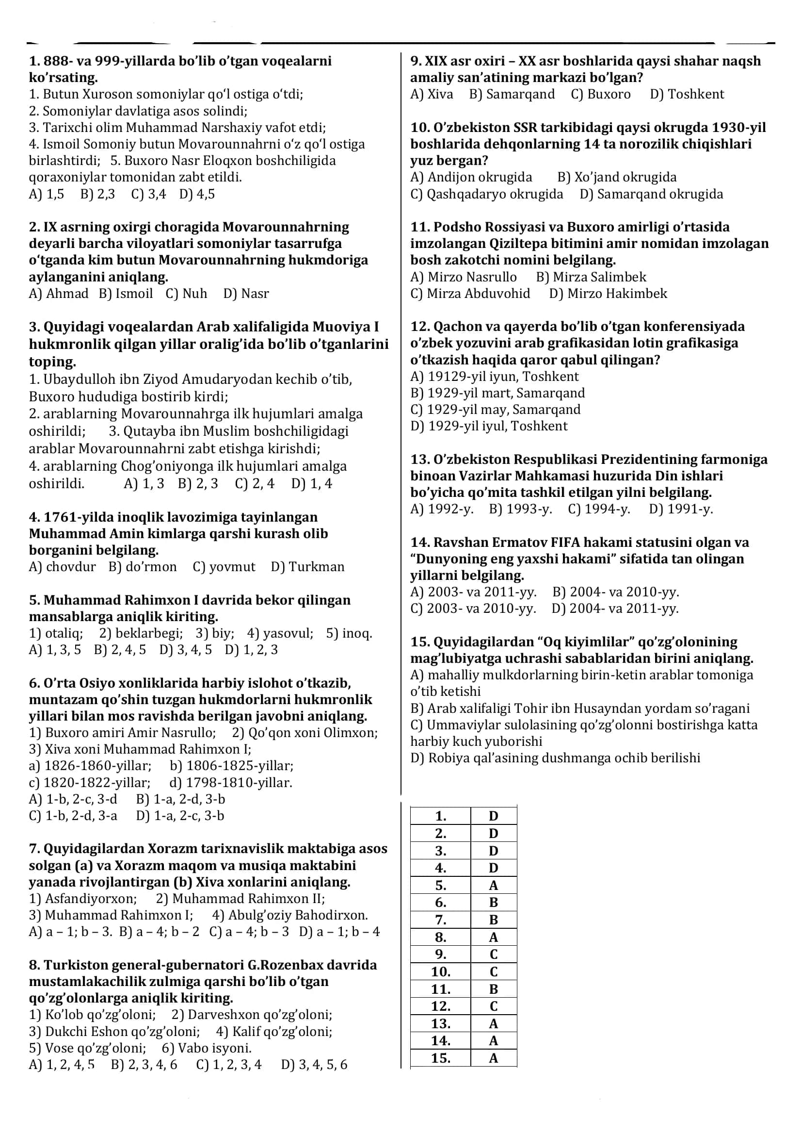 tarixdan maajburiy testlar 1
