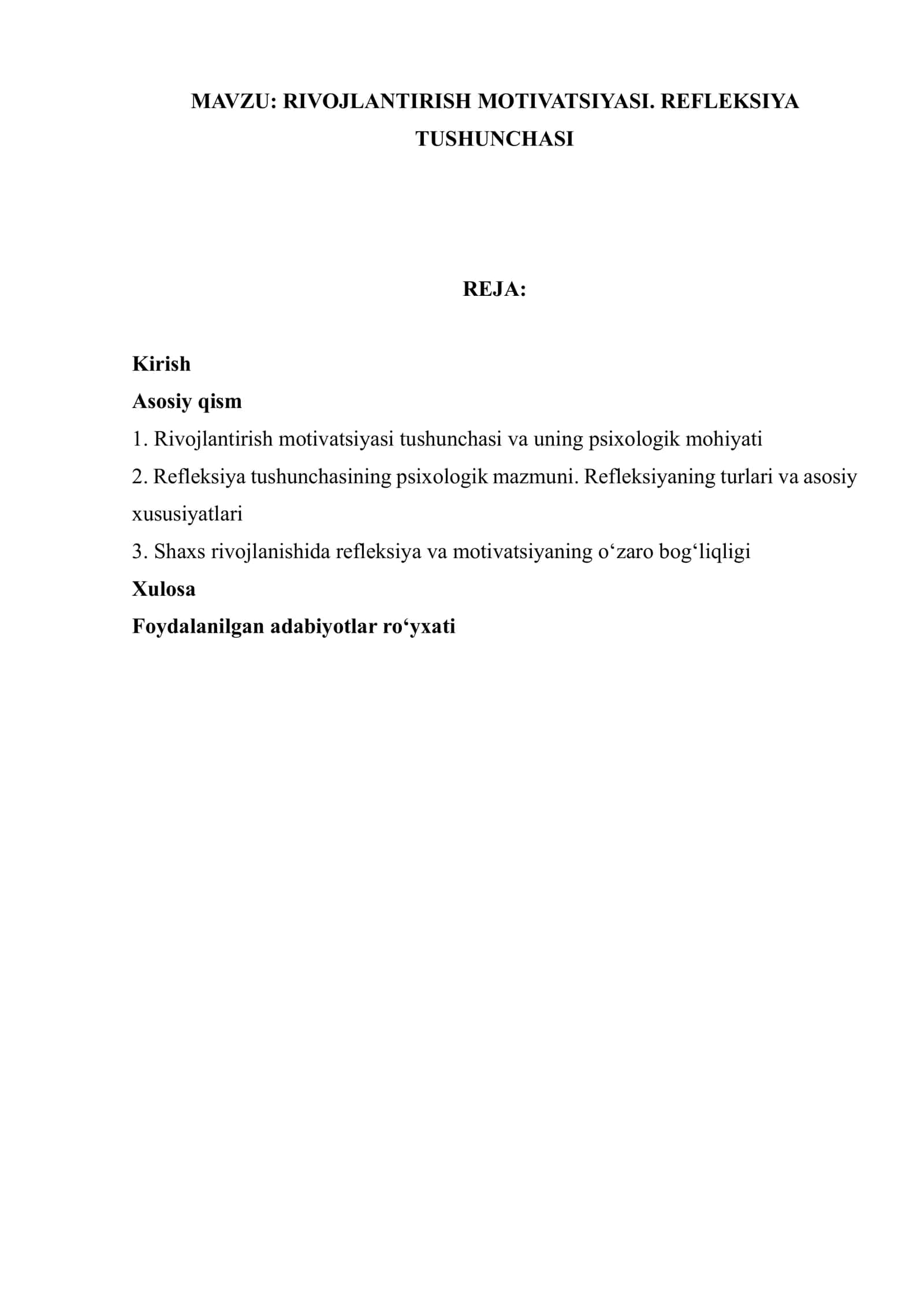 RIVOJLANTIRISH MOTIVATSIYASI. REFLEKSIYA TUSHUNCHASI 1