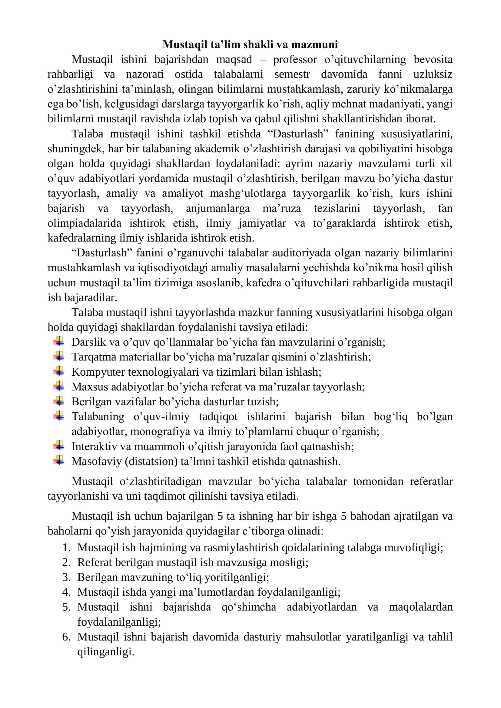 Mustaqil ta’lim shakli va mazmuni 1