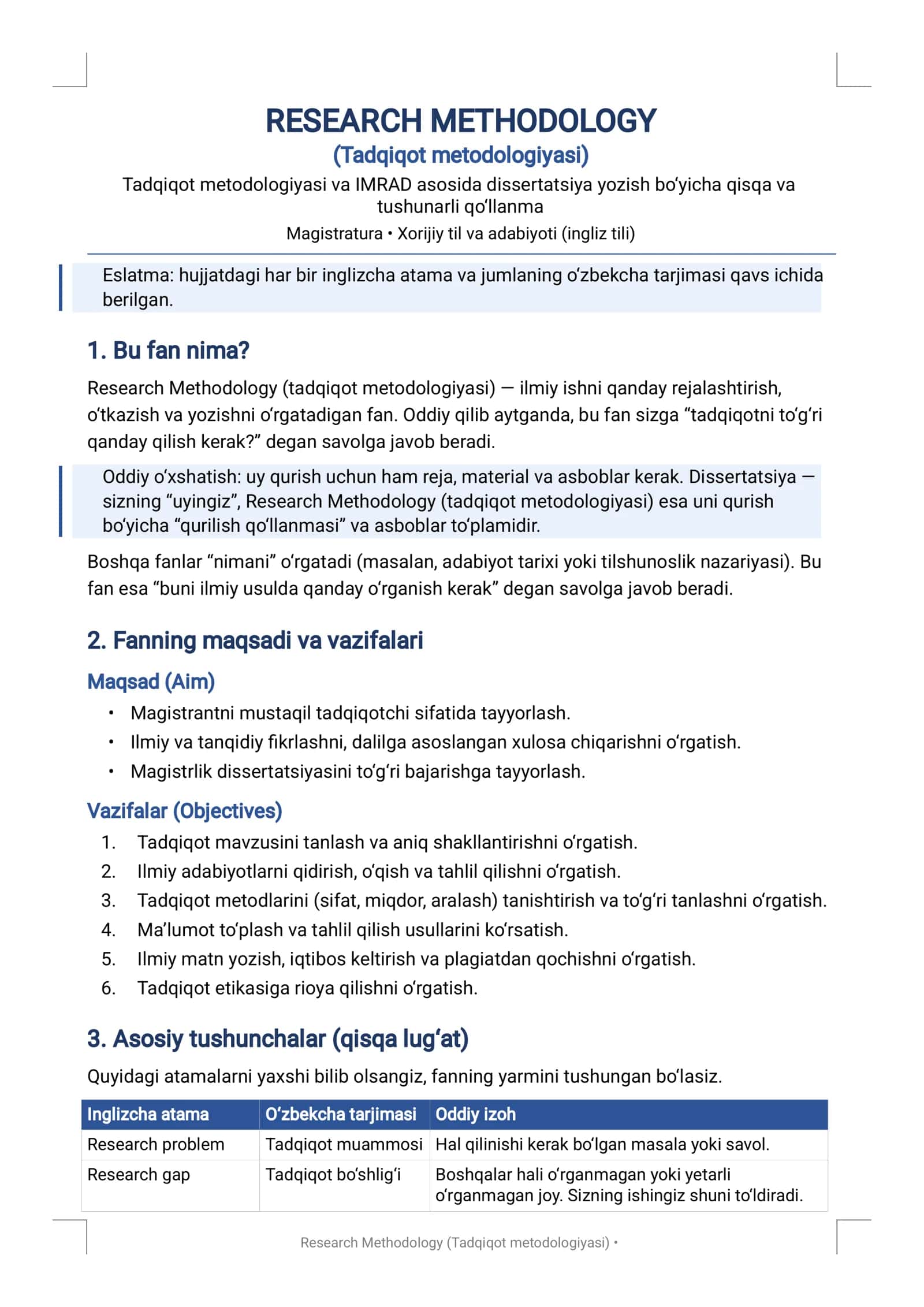 Tadqiqot metodologiyasi 1