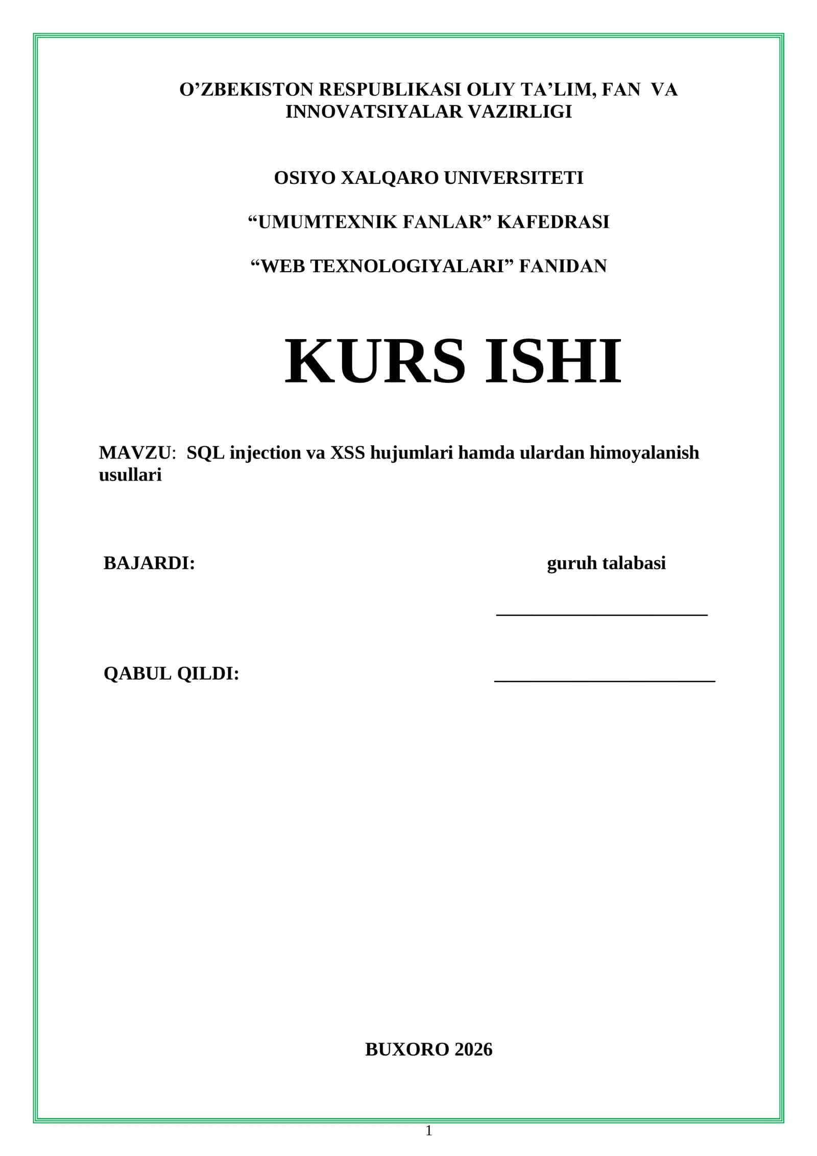 WEB TEXNOLOGIYALARI FANIDAN KURS ISHI 1