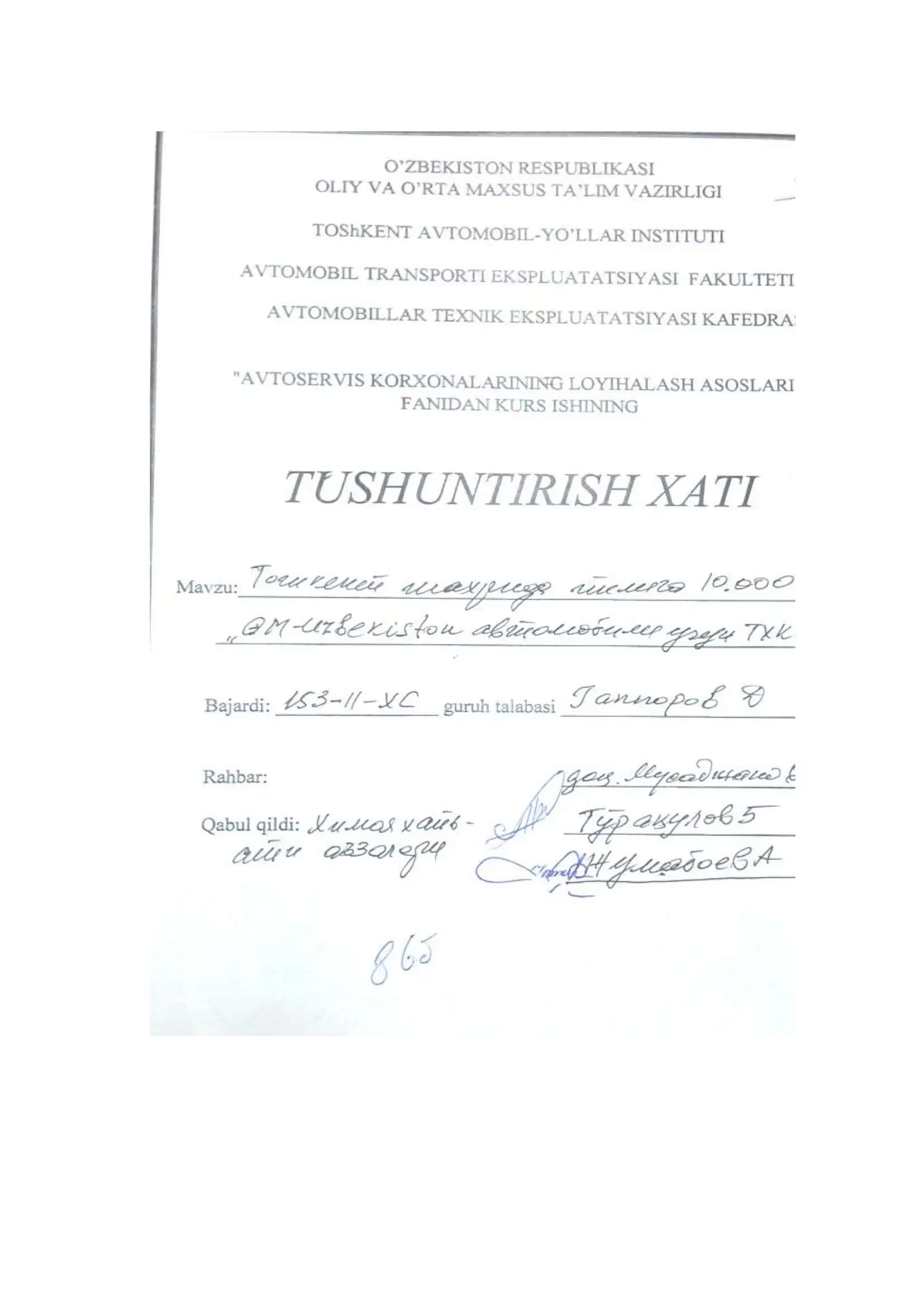 Loyihaga topshiriq 1