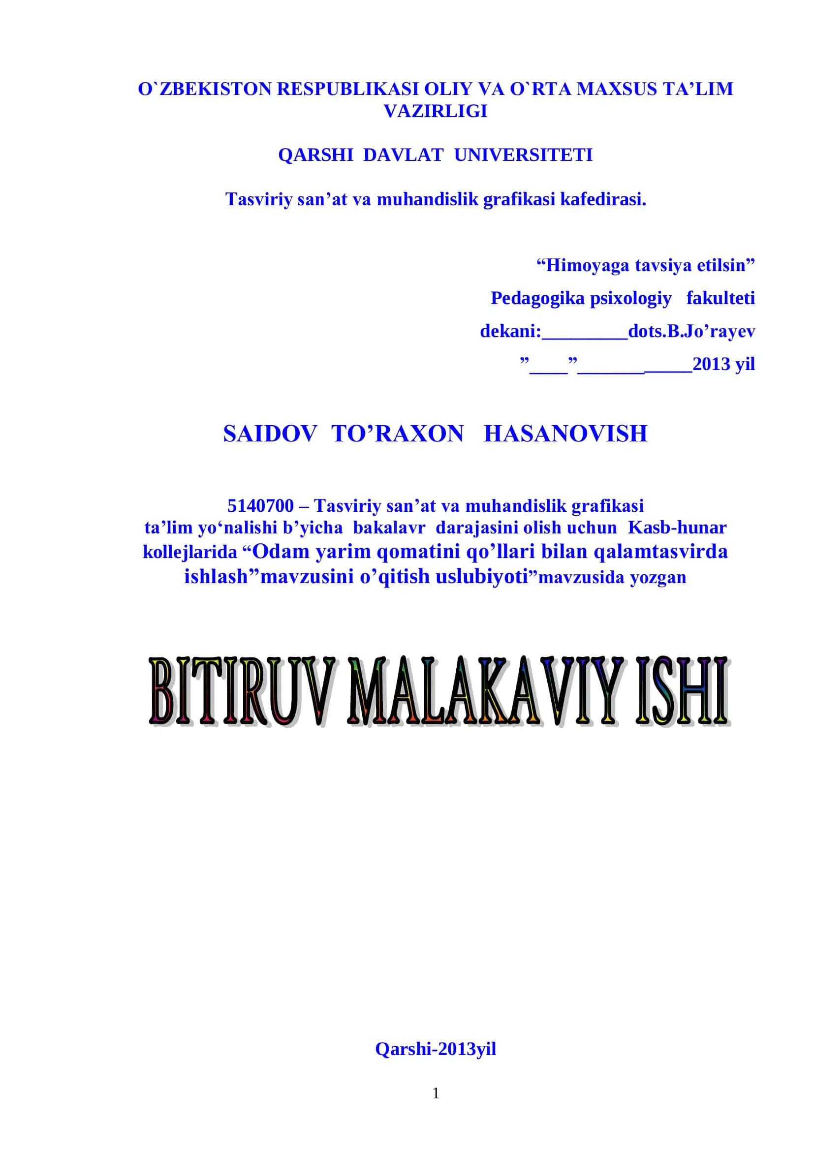 Odam yarim qomatini qo‟llari bilan qalamtasvirda ishlash 1