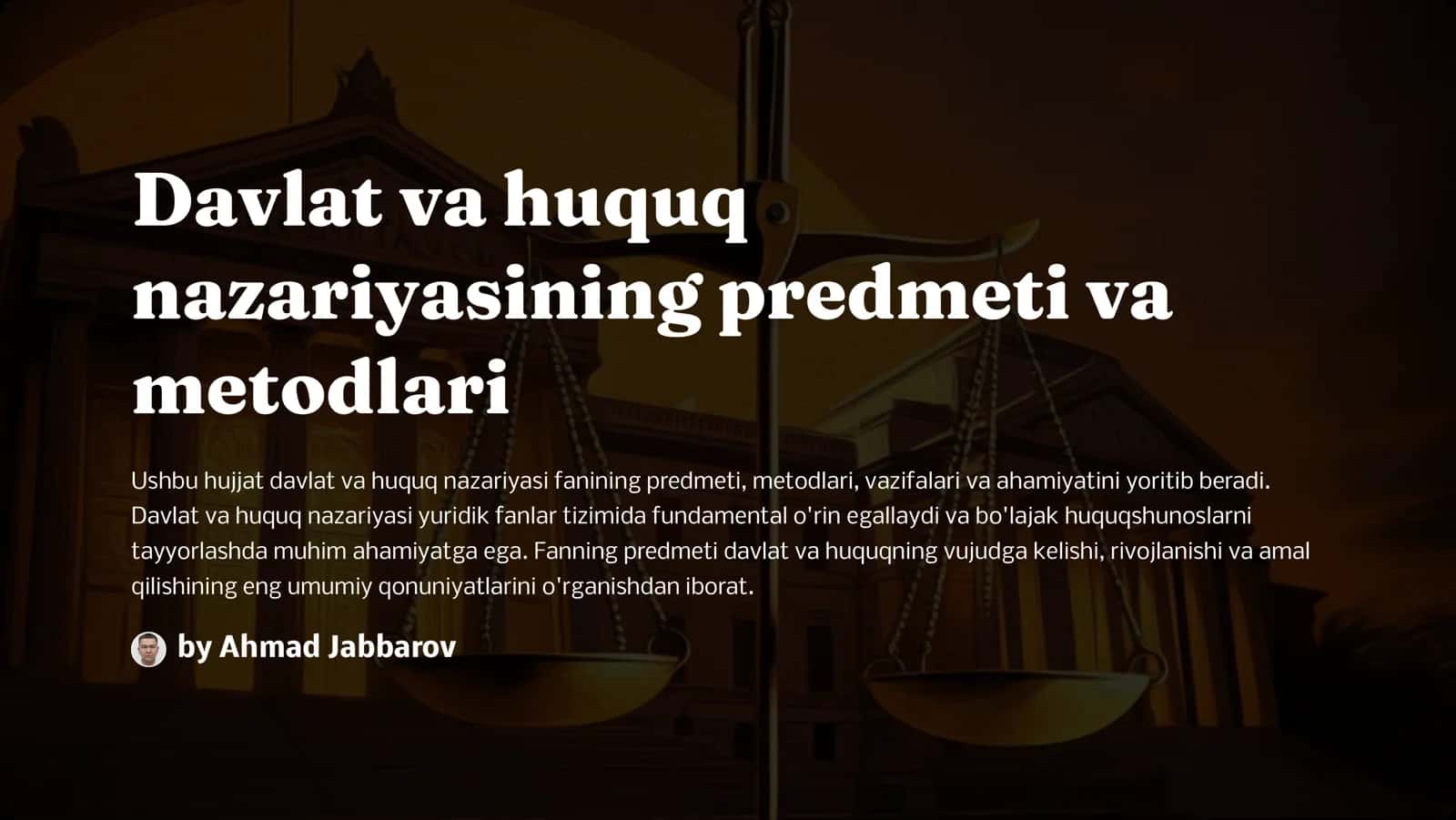 Davlat va Huquq Nazariyasi Fanining Predmeti va Metodlari 1