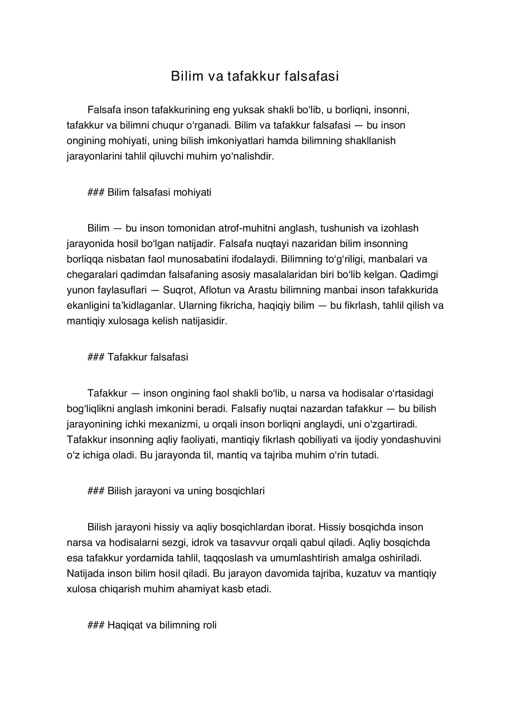 bilim va tafakkur falsafasi 1