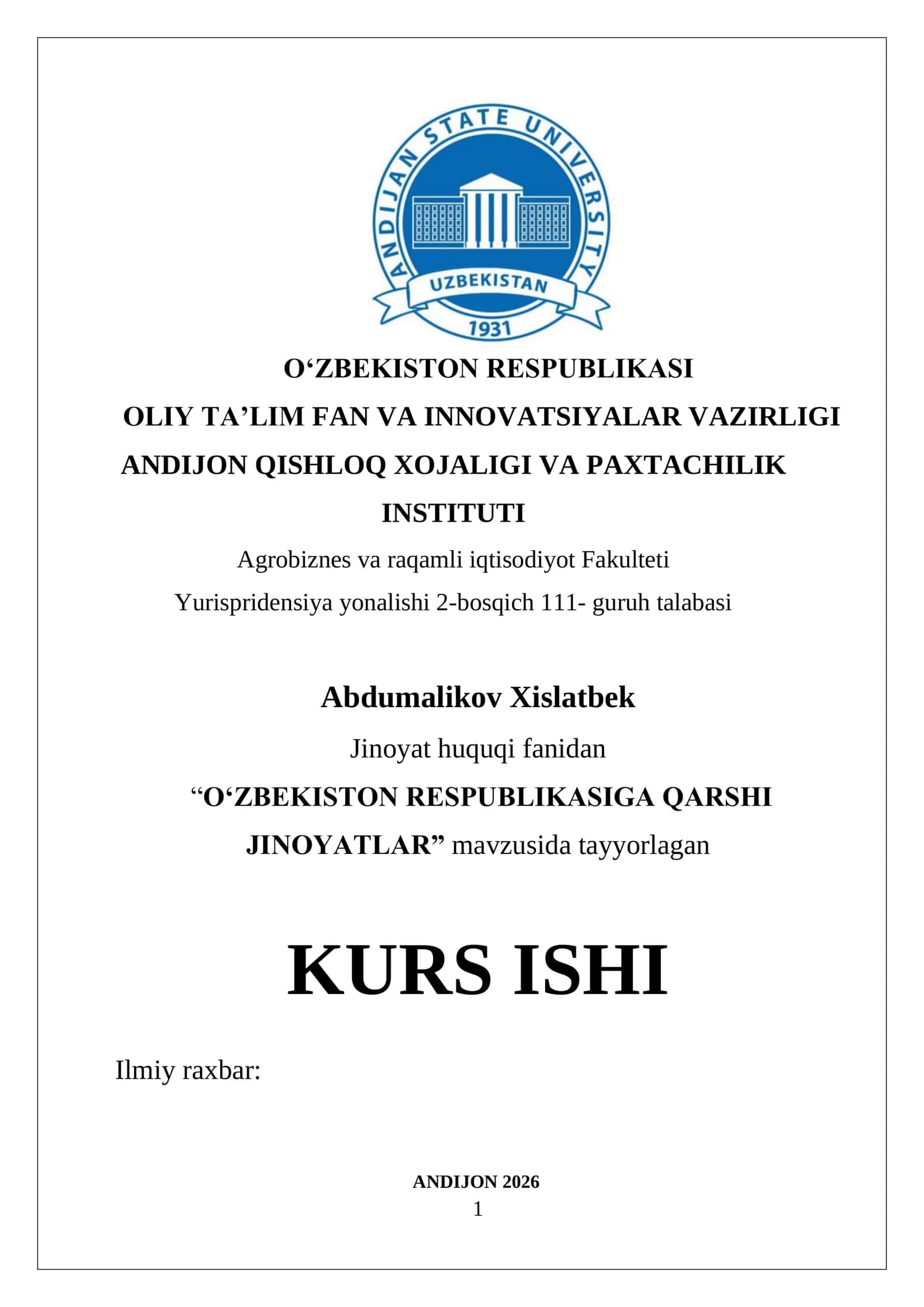 OʻZBEKISTON RESPUBLIKASIGA QARSHI JINOYATLAR 1