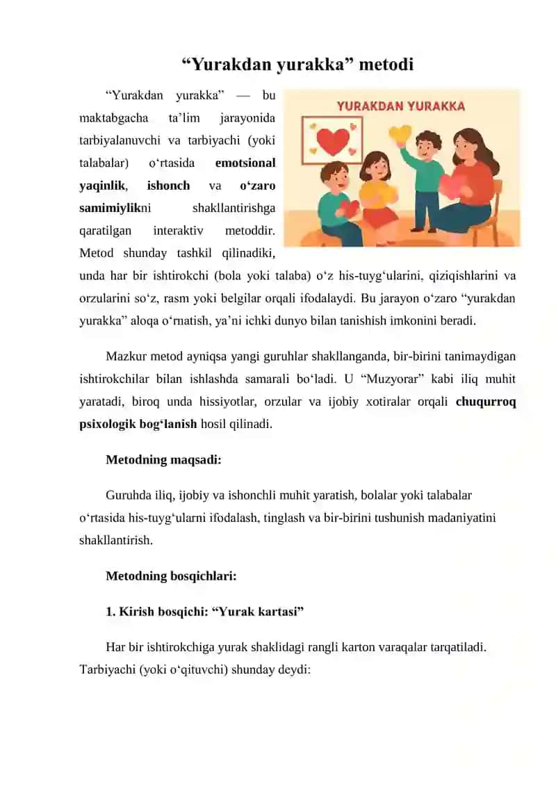 “Yurakdan yurakka” metodi