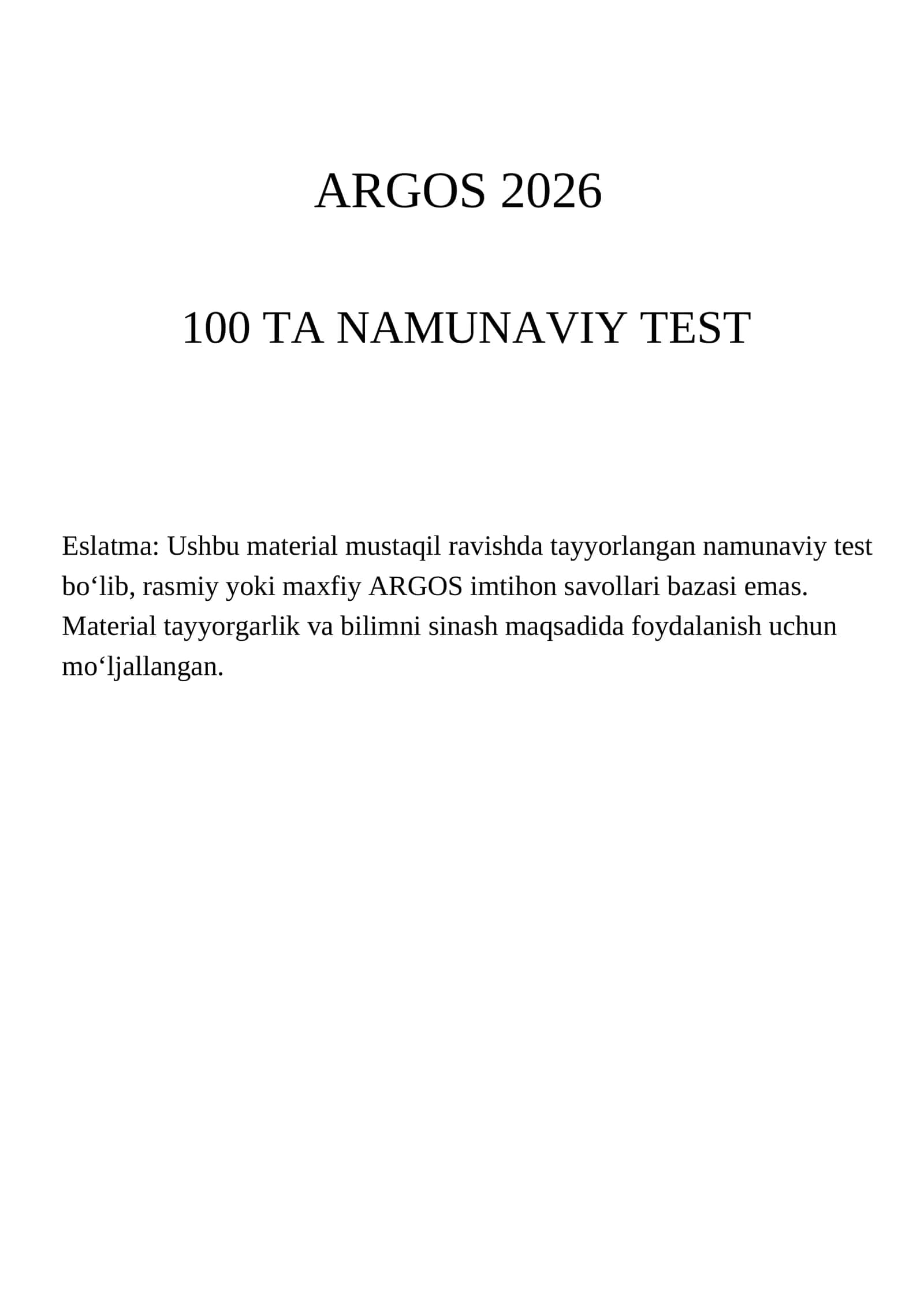 ARGOS 2026 — 100 TA NAMUNAVIY TEST 1