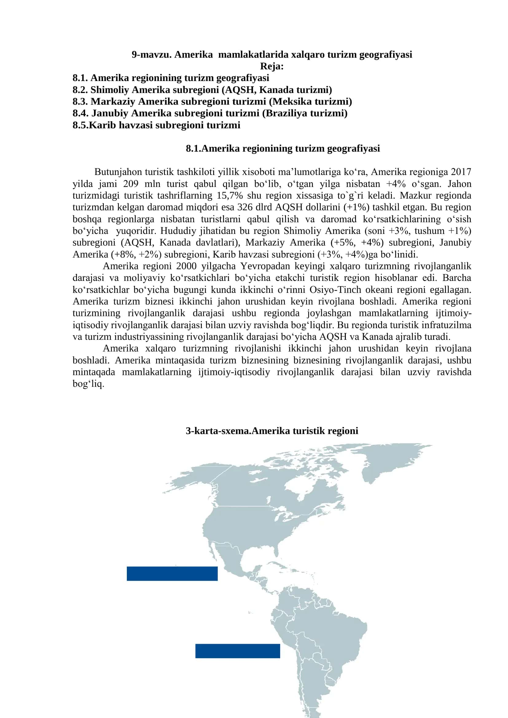 Amerika mamlakatlarida xalqaro turizm geografiyasi 1